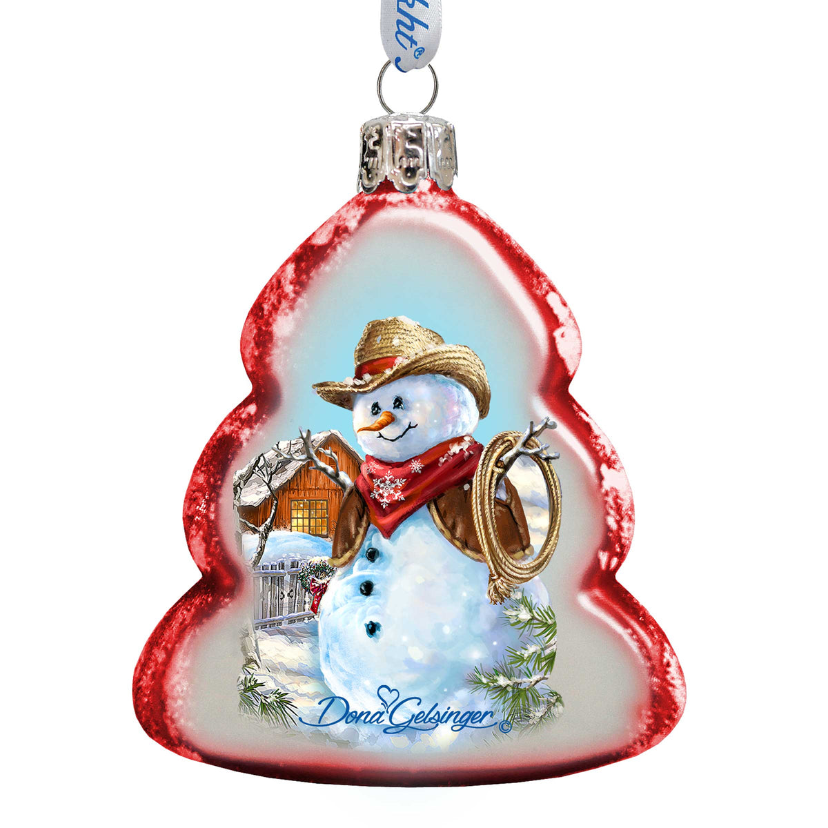 Cowboy Snowman Mercury Glass Ornament by D. Gelsinger - Christmas Santa Snowman Decor - 778101-1541