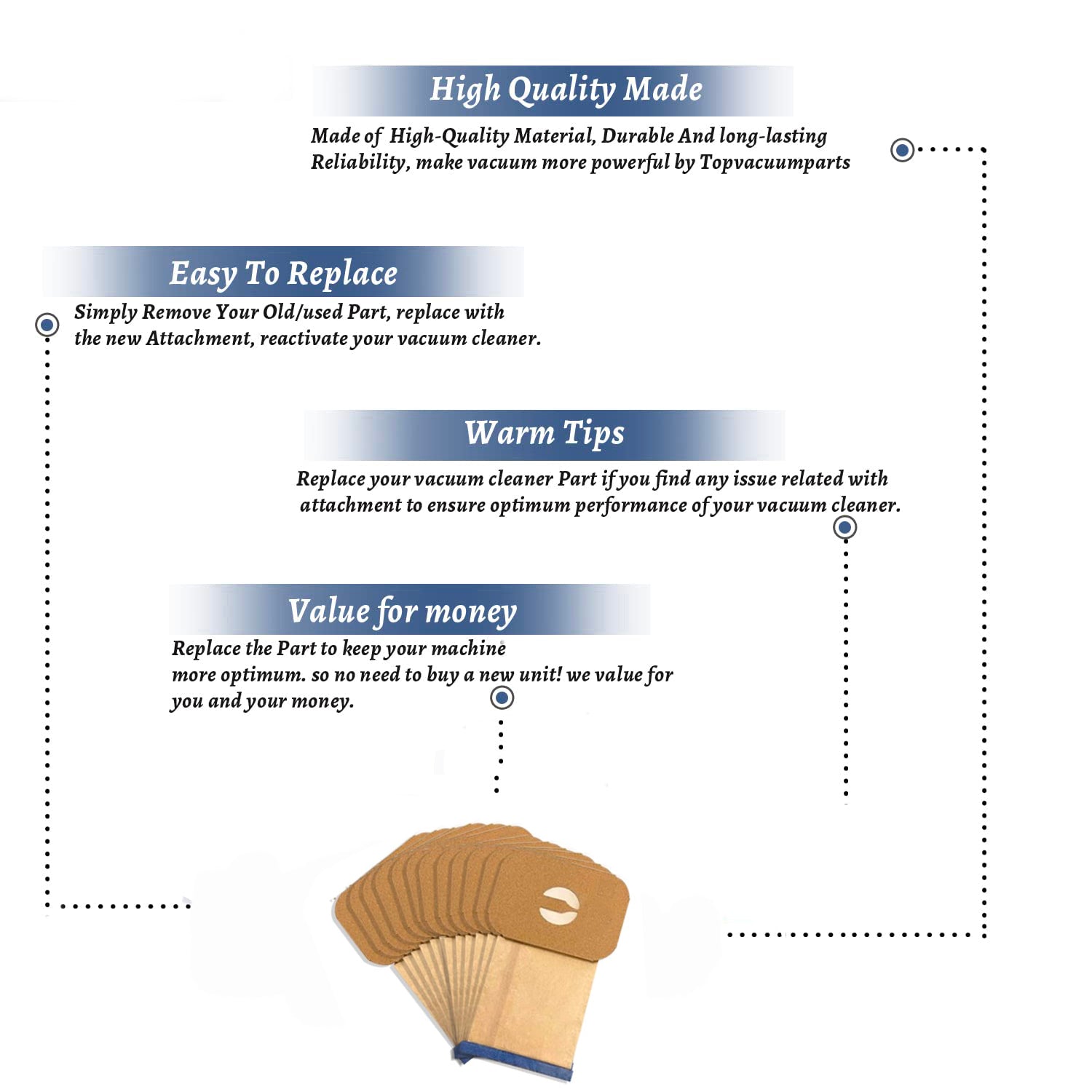 Topvacuumparts 12 Pack Style C Vacuum Cleaner Bags Replacement for Electrolux Canister Tank Style C Vacuums # compare to parts 805FPC