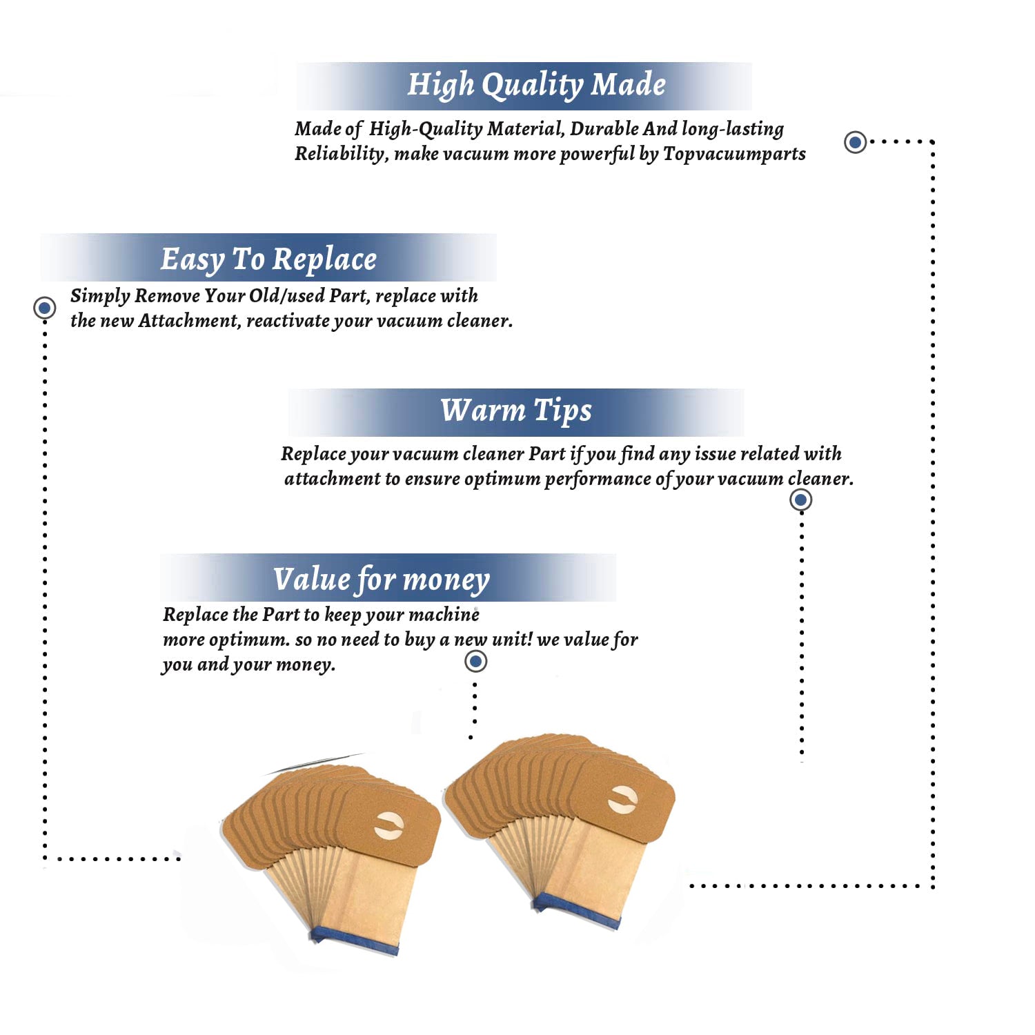 Topvacuumparts Replacement for Electrolux Bag Upright Vacuum Cleaner Style U # compare to parts 138FPC