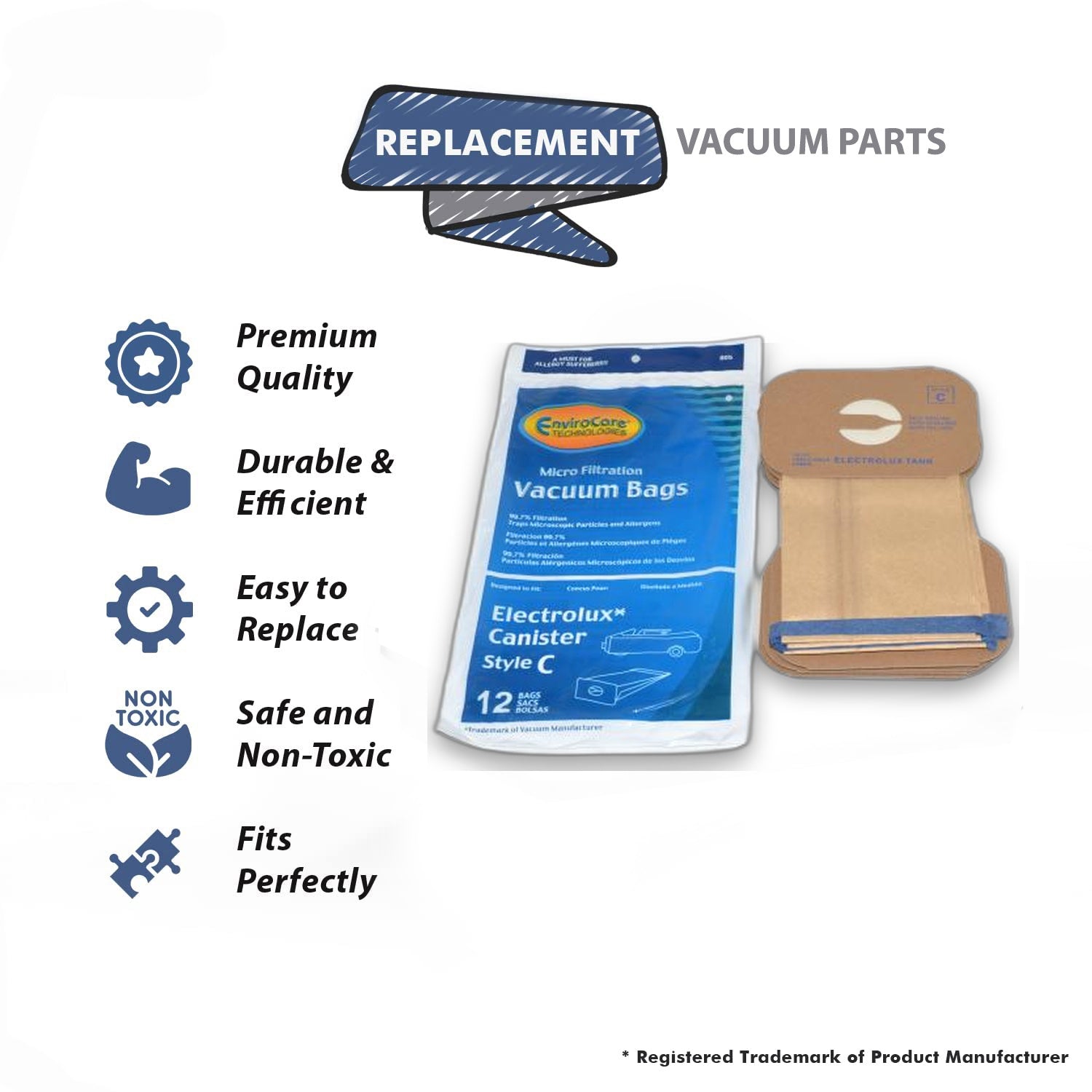 Topvacuumparts Vacuum Cleaner Bag Type C Replacement Part For Electrolux L,E G, Super J, Golden J, ultralux, Epic Models 36PK # 3EL3000001