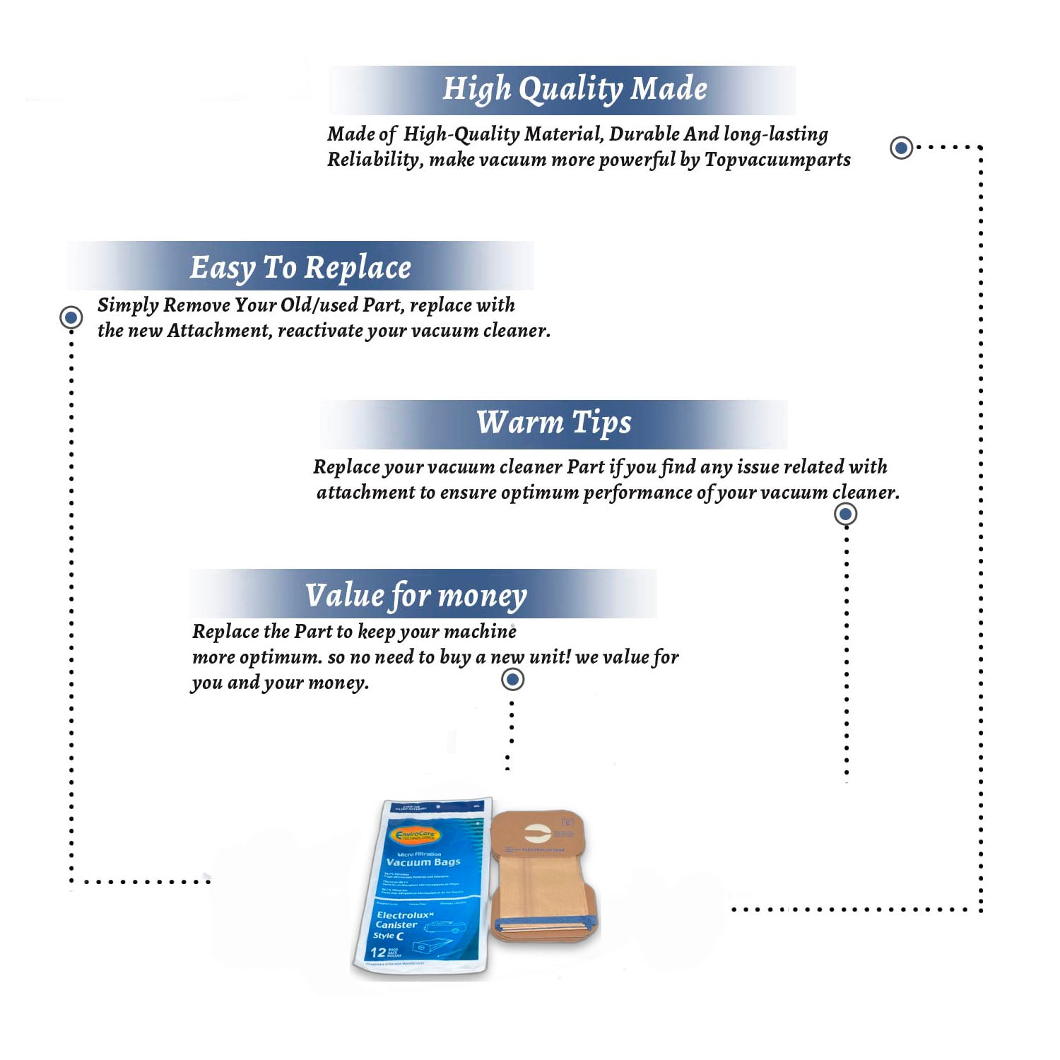 Topvacuumparts 12 Vacuum Bags to fit Replacement Part For Electrolux Type C Bags # compare to part 3EL3000001