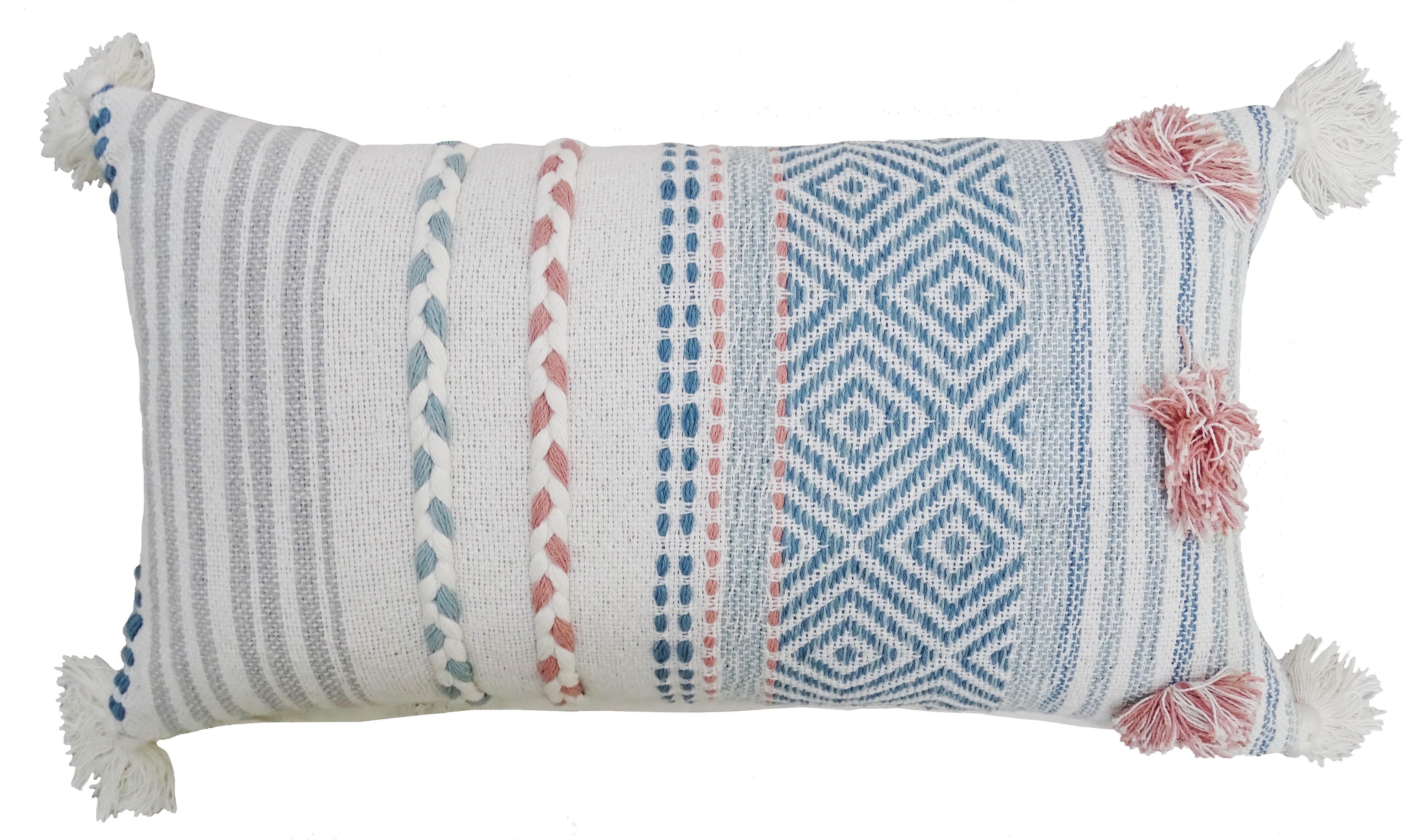 Striped Throw Pillow with Braid and Tassels 14
