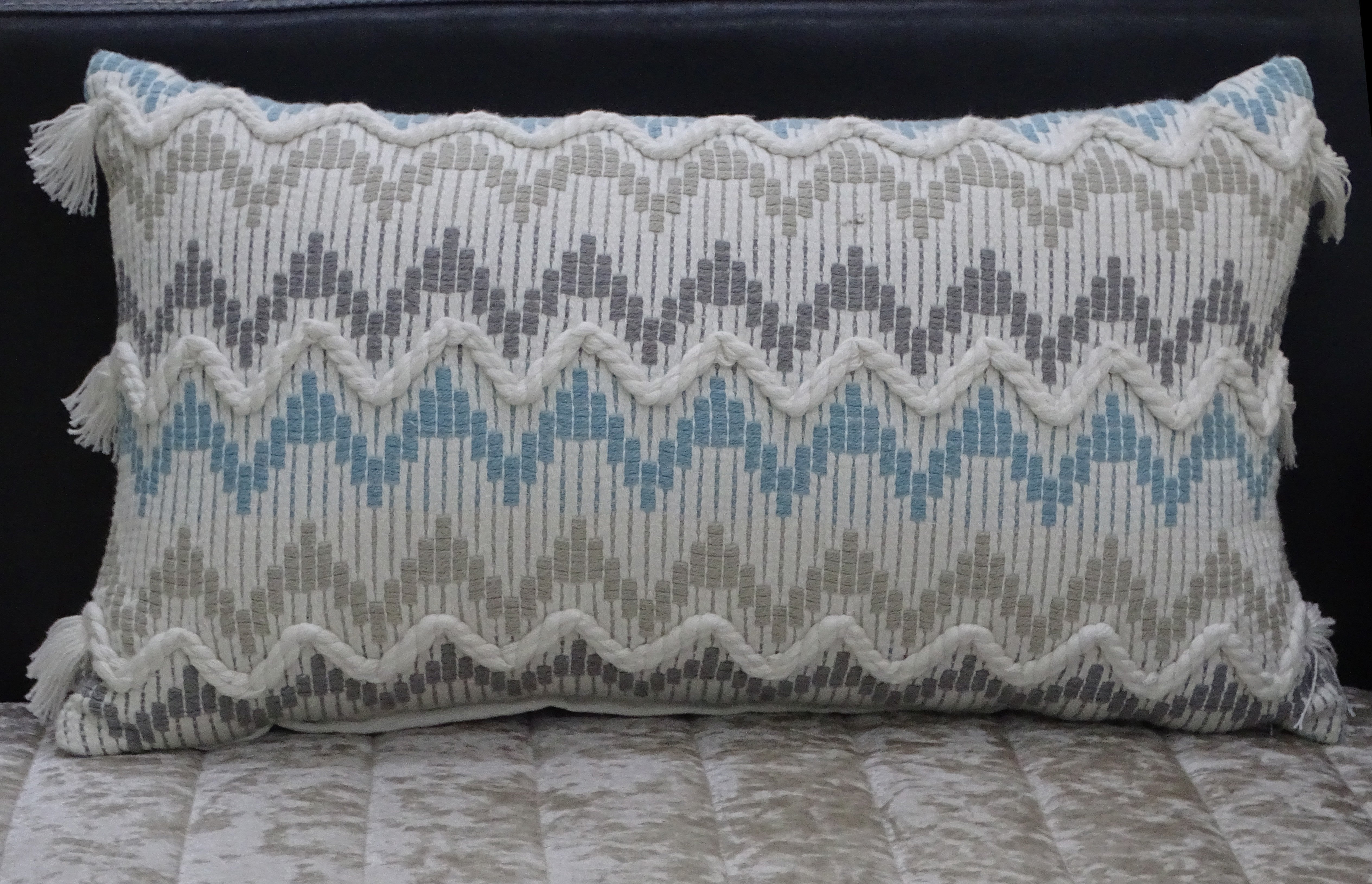 Chevron Throw Pillow for Sofa with Braid and Tassels 14