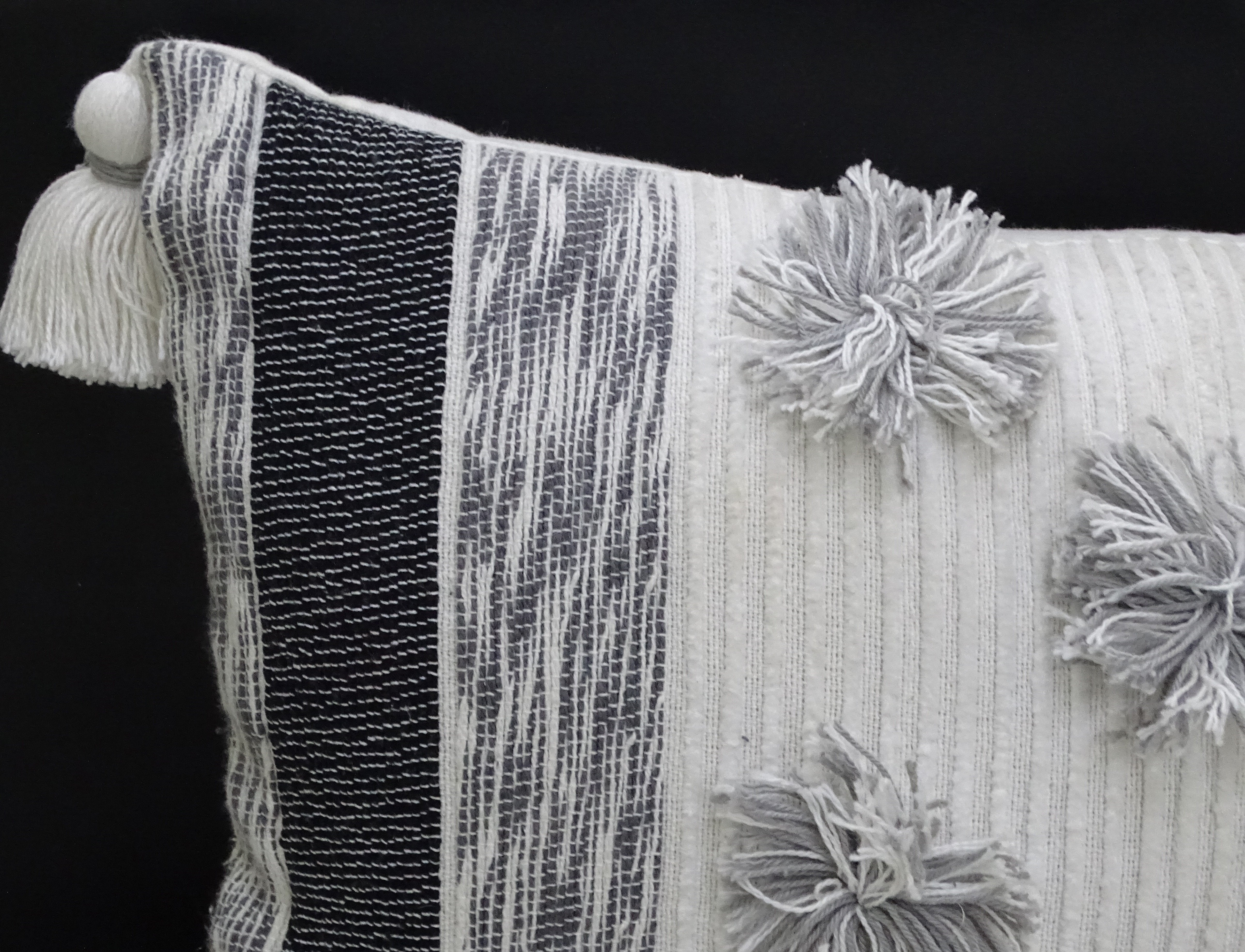 Melange Striped Throw Pillow with Large Poms and Tassels 14