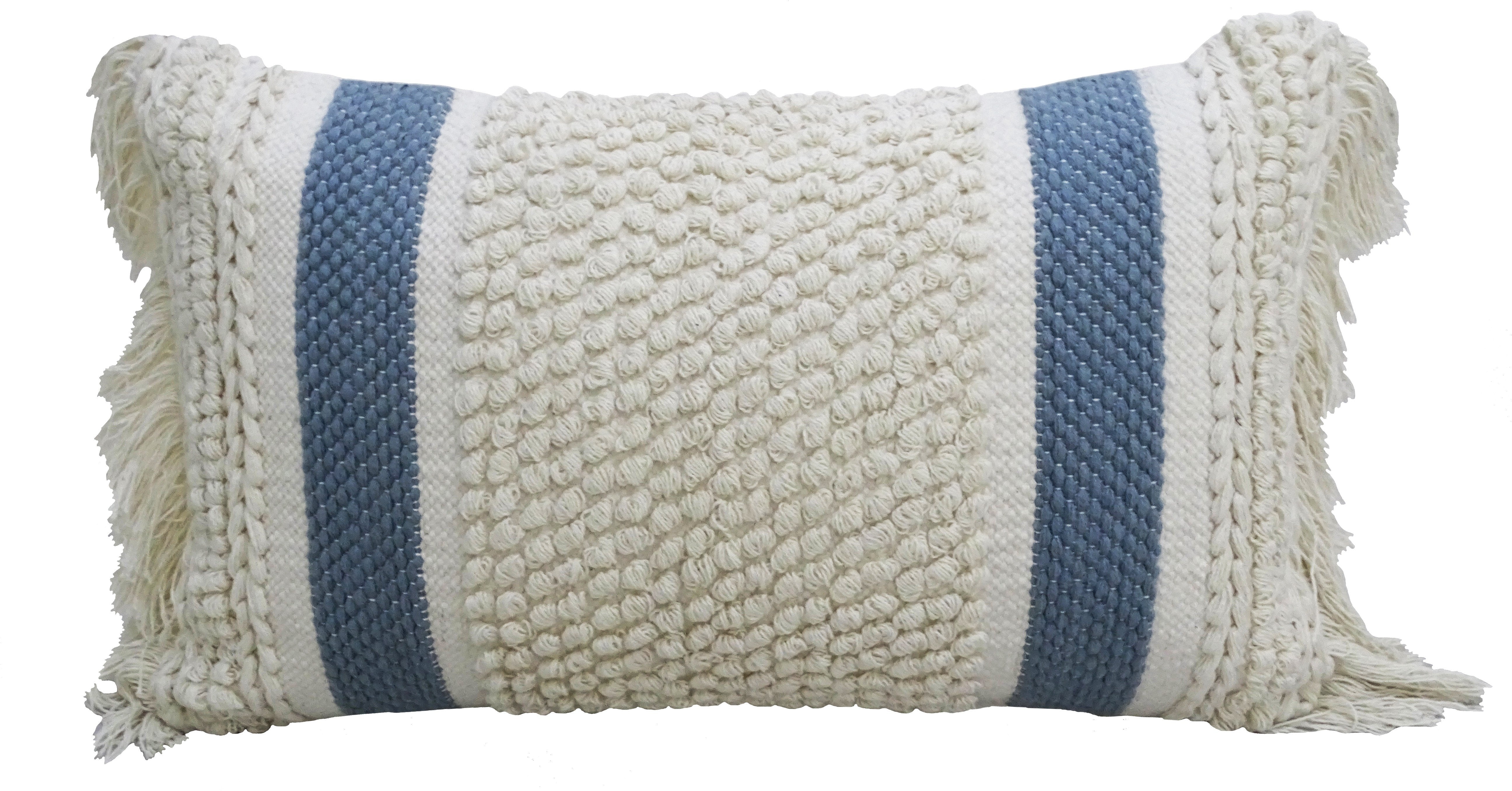 Decorative Striped Pillow with Loop Texture and Fringes 14