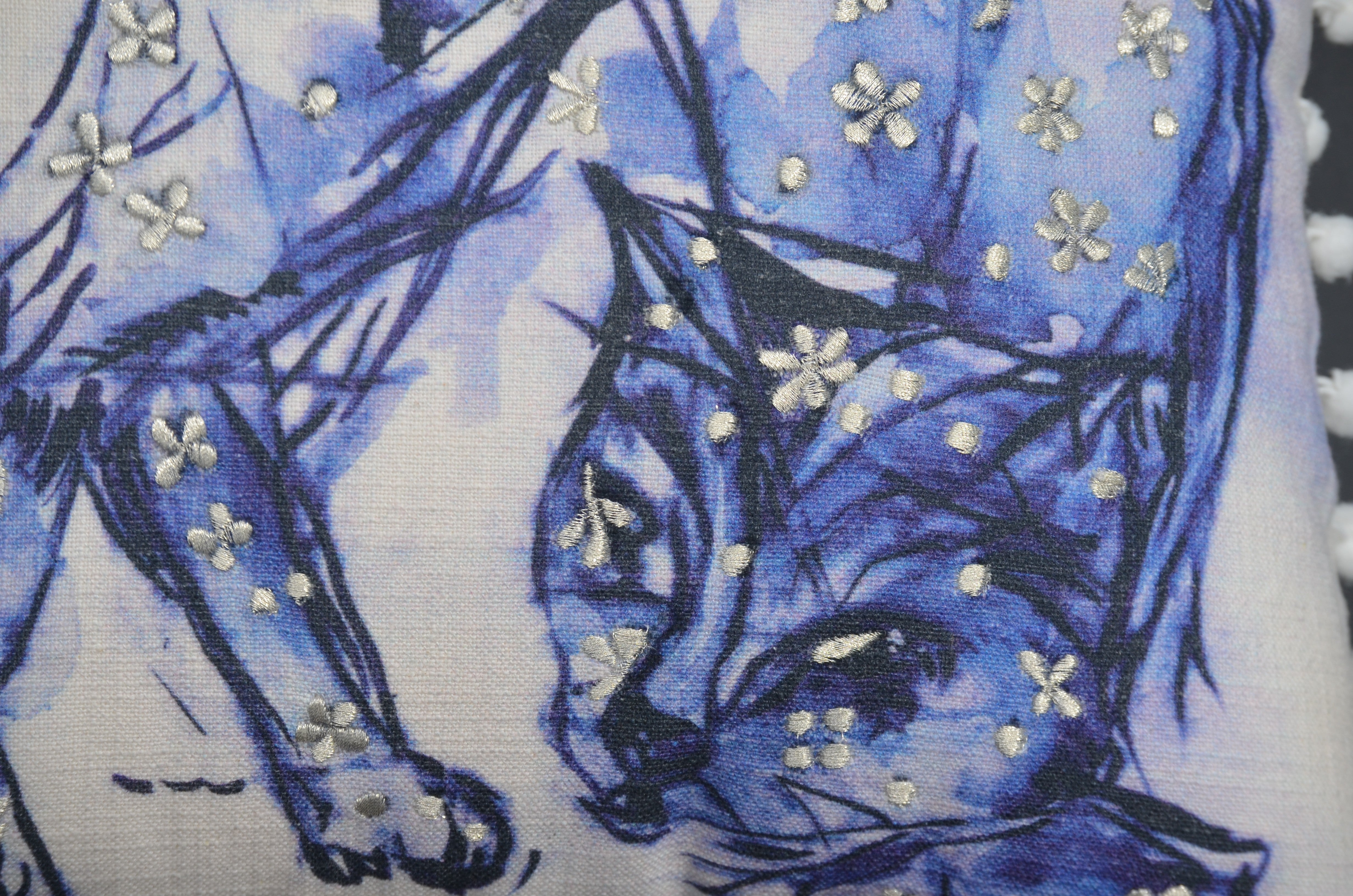 Blue Decorative Pillow with Pom-Poms Cat 18