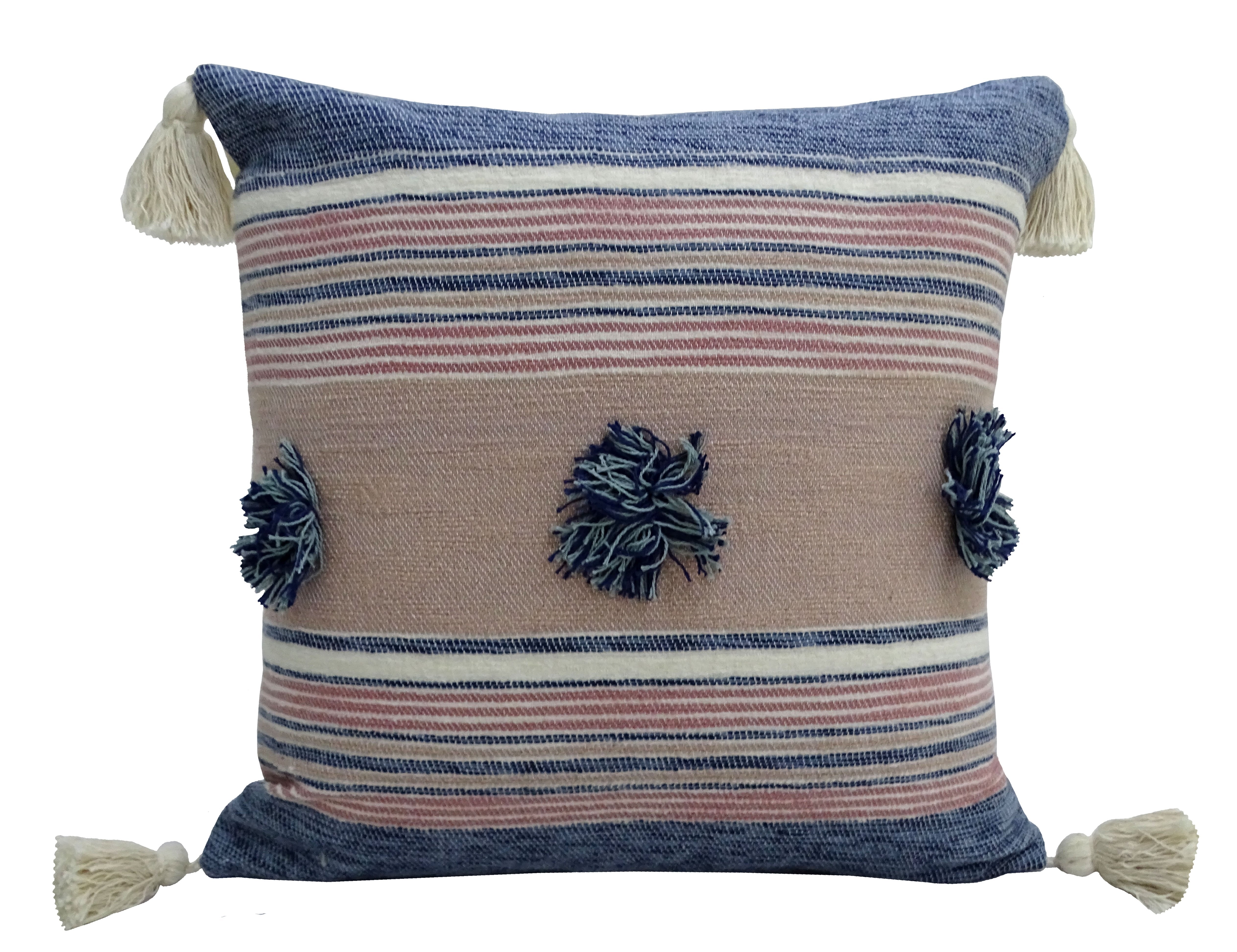 Throw Pillow with Tassels and Pom-Poms 20