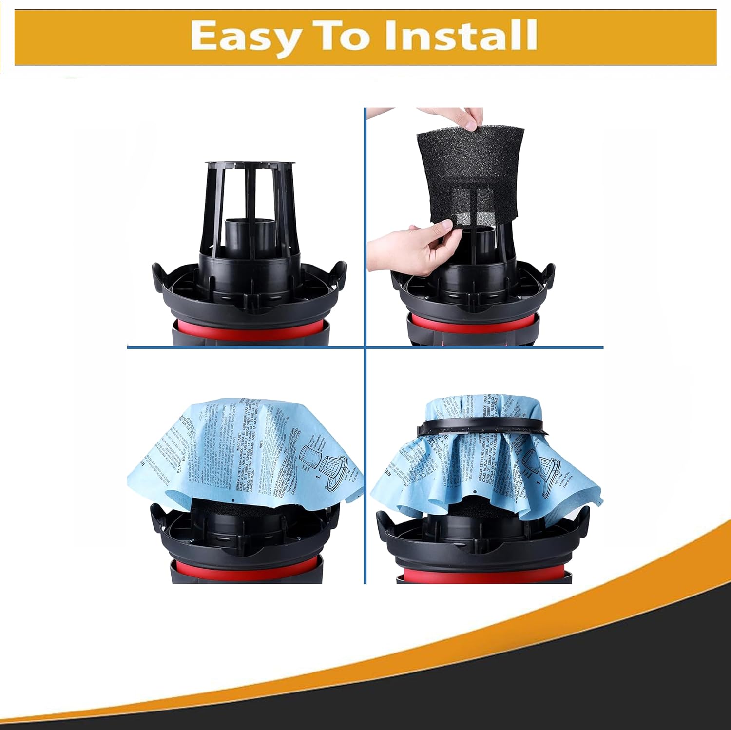 Topvacuumparts Dry Filter Replaces Shop-Vac 9010733 | Fits 5 Gallon+ Wet/Dry Vacuums | Includes Reusable Filter, Mounting Ring & 1 Foam Sleeve