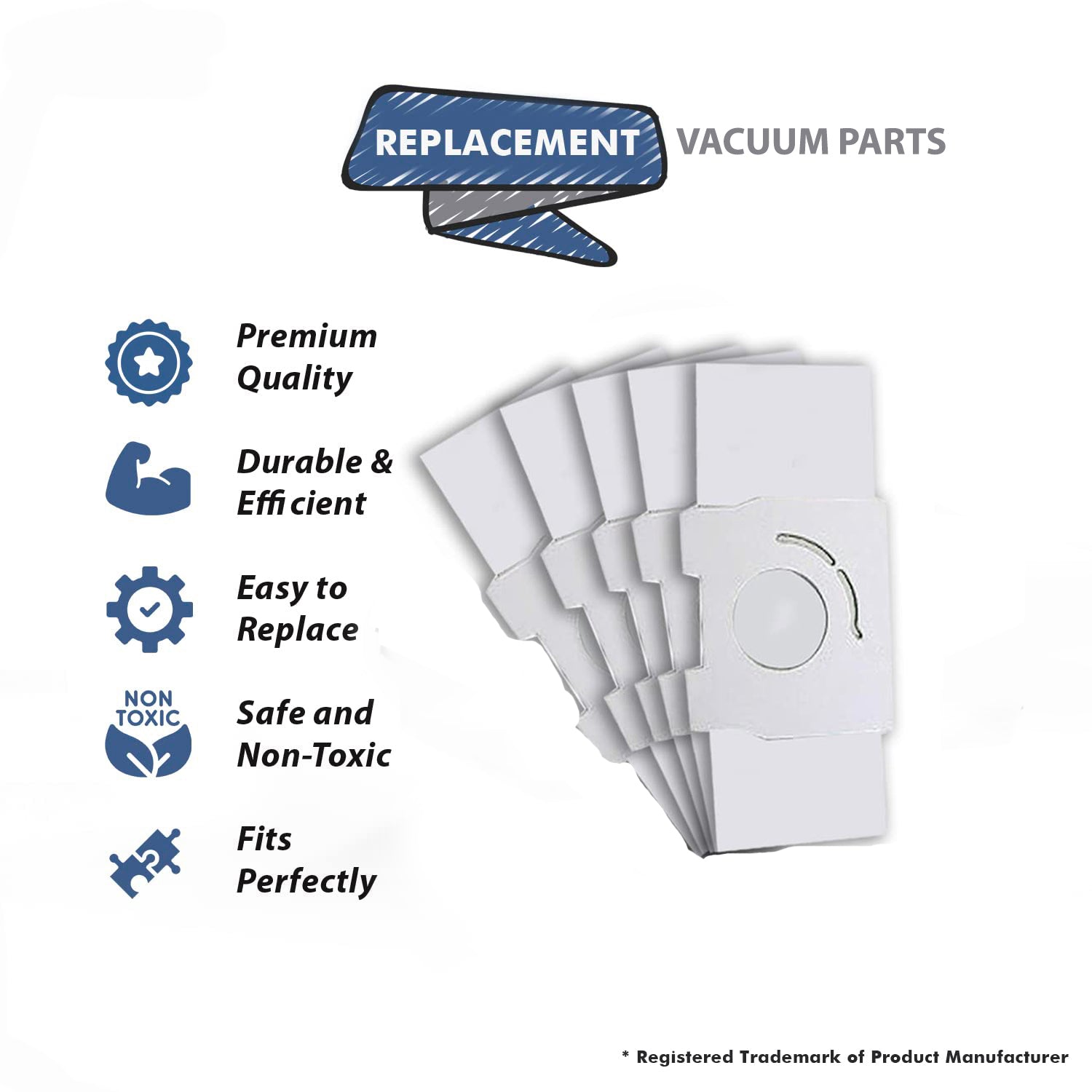 Topvacuumparts Replacement For Panasonic Vacuum Bags MC-3300, MC-3900, MC-600, MC-L50, MDC-E600, Panasonic Bags 5PK # Compare to part AMC-S5EP