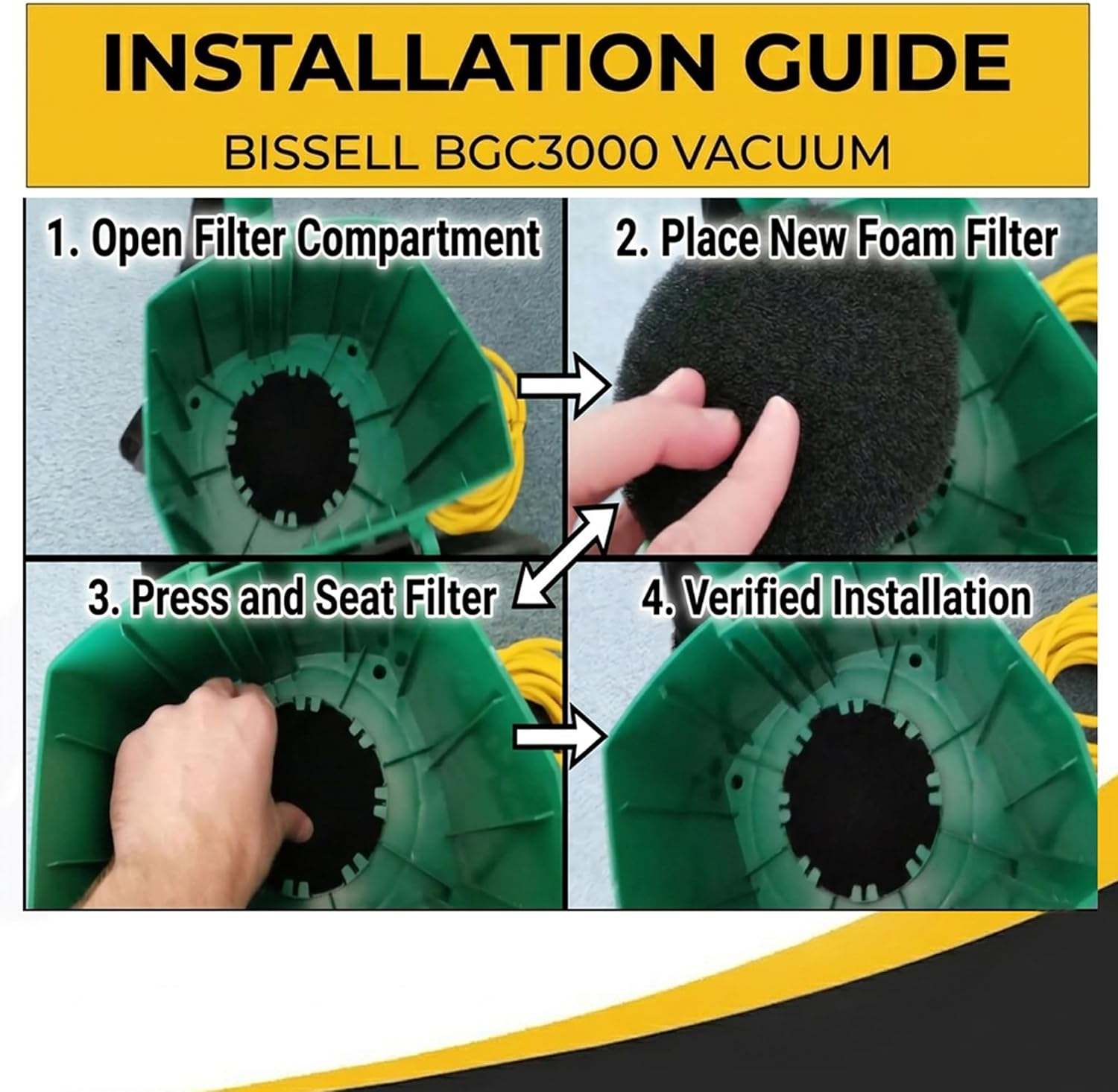 Topvacuumparts Replacement for Bissell Vacuum Clanner Foam Filters For BGC3000# Compare To Part C3000-16 (4 Pack)