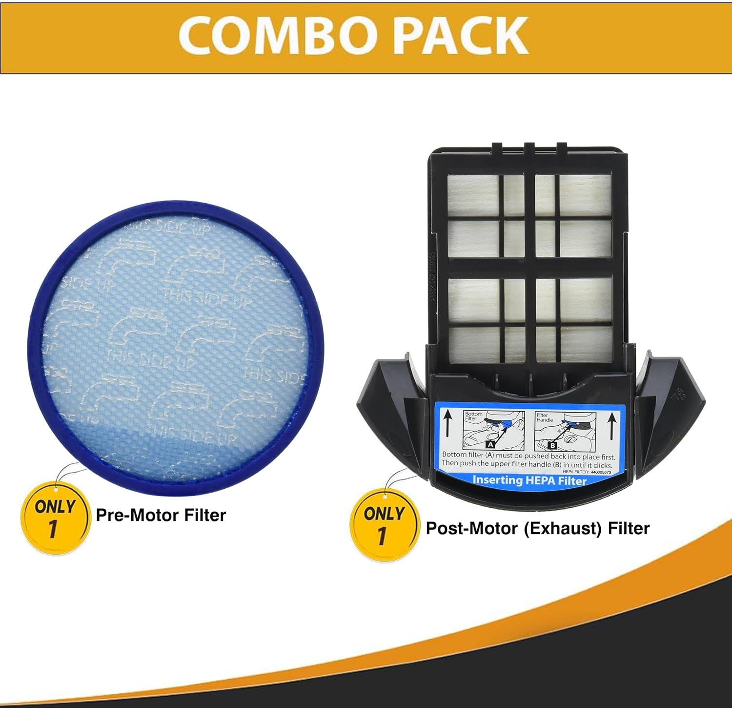 Topvacuumparts Washable Pre-Motor Sponge & HEPA Exhaust Filter Set for Hoover Whole House Rewind UH71200 UH71230 UH71250 #304087001 440005573