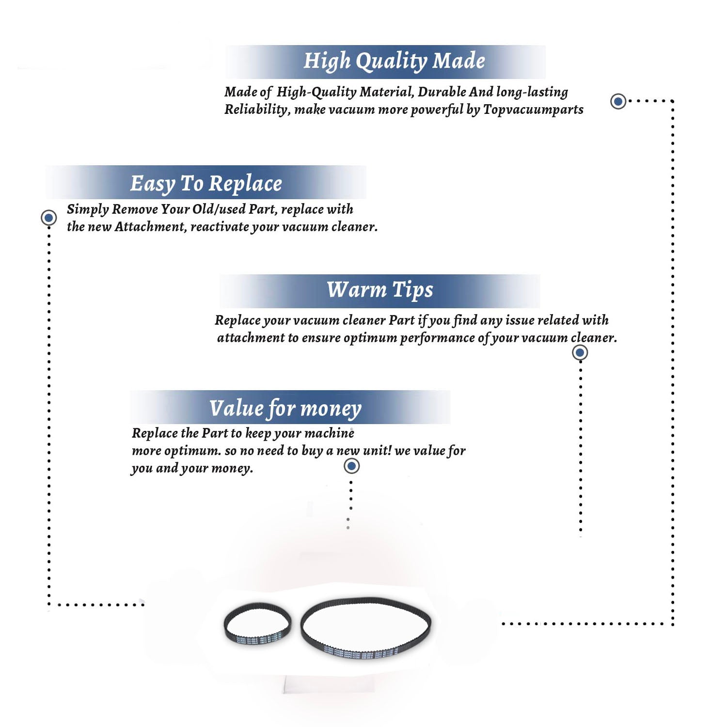 Topvacuumparts Replacement Part for Proteam, Progen 12, 15 Upright Vacuum Cleaner Timing Belts 2pk # Compare to Part 835678