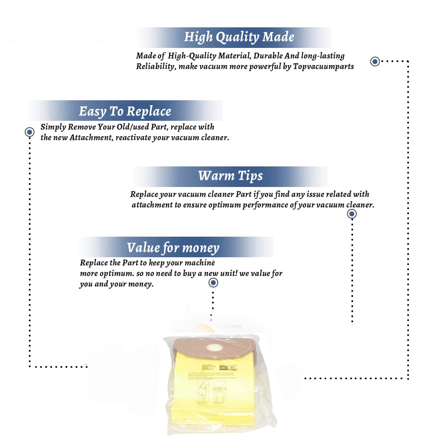 Topvacuumparts Replacement Part For Hoover CH34006 Vacuum Bag Yellow (1 Pack 10 Paper Bags) # compare to part AH10232