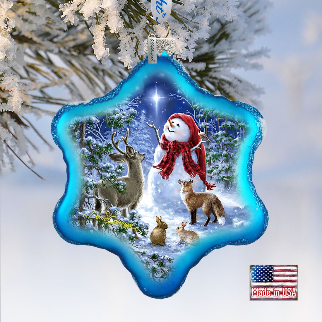 Heaven with Snowman Glass Ornament by D. Gelsinger - Christmas Santa Snowman Decor - 754-102B-DG