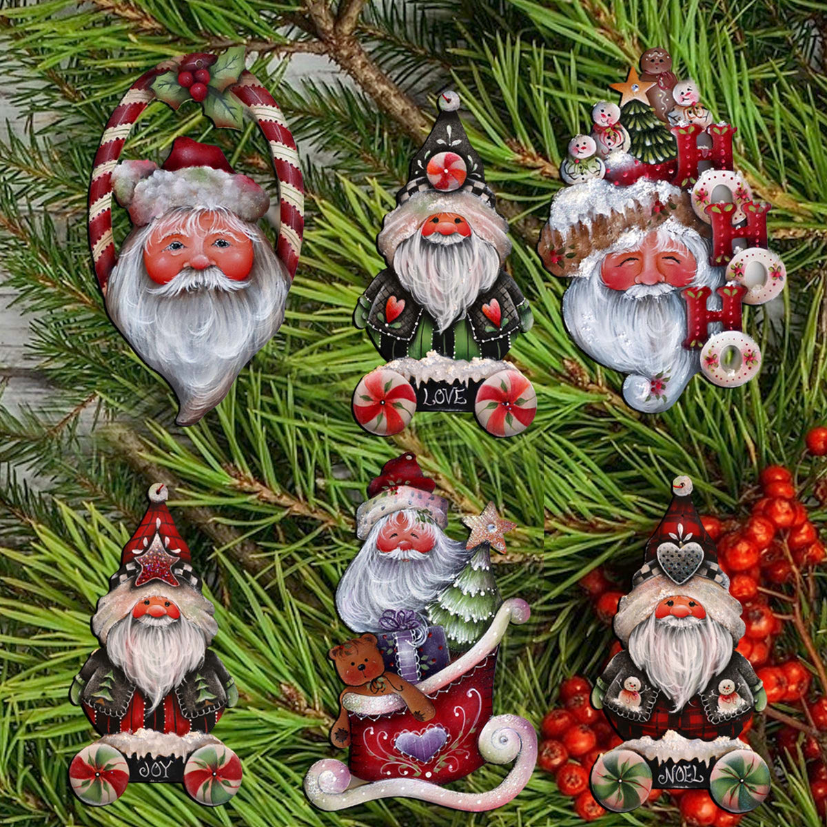 Magical Baby Santa Clip-On Eco Wood Decorative Ornaments Set of 6 by Jamie Mills-Price - Christmas Santa Snowman Decor - 8090051C-MP-S6