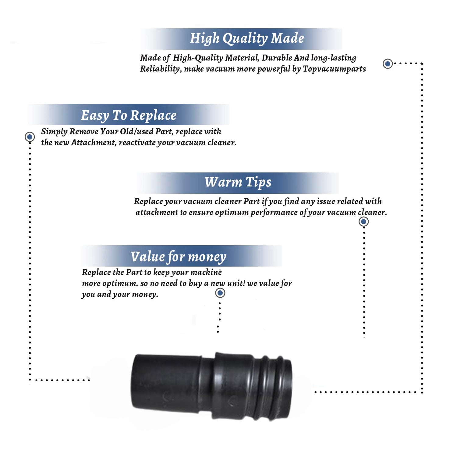 Topvacuumparts Replacement Part For Samsung 5000, 6000 Series Vacuum Cleaner 1 1/4 Black Multi-Purpose Plastic Adapter # compare to part 95-1002-61