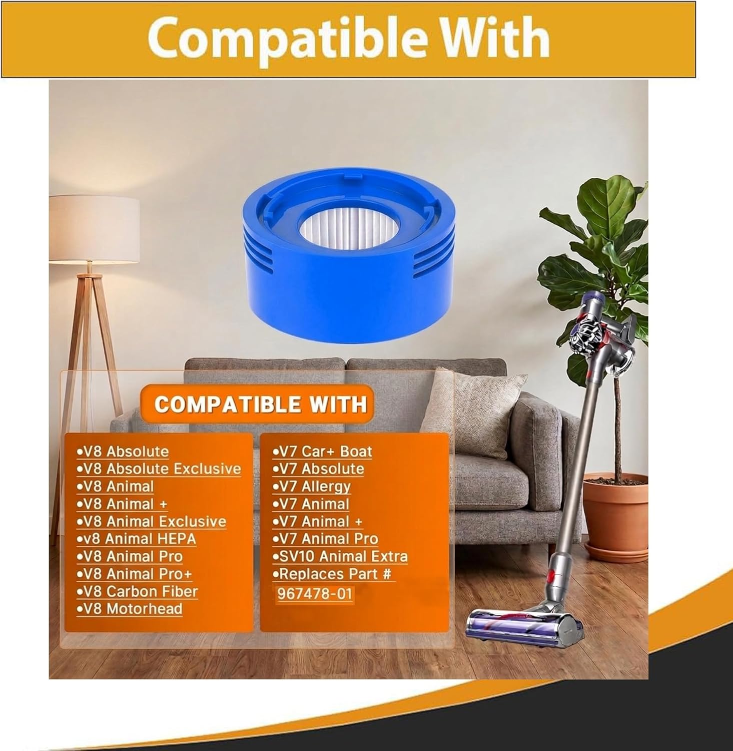 Topvacuumparts Replacement Vacuum Rear Filter Compatible For Dyson V7 / V8  and Animal Vacuums, HEPA Post Motor Filter # compare to parts 967478-01
