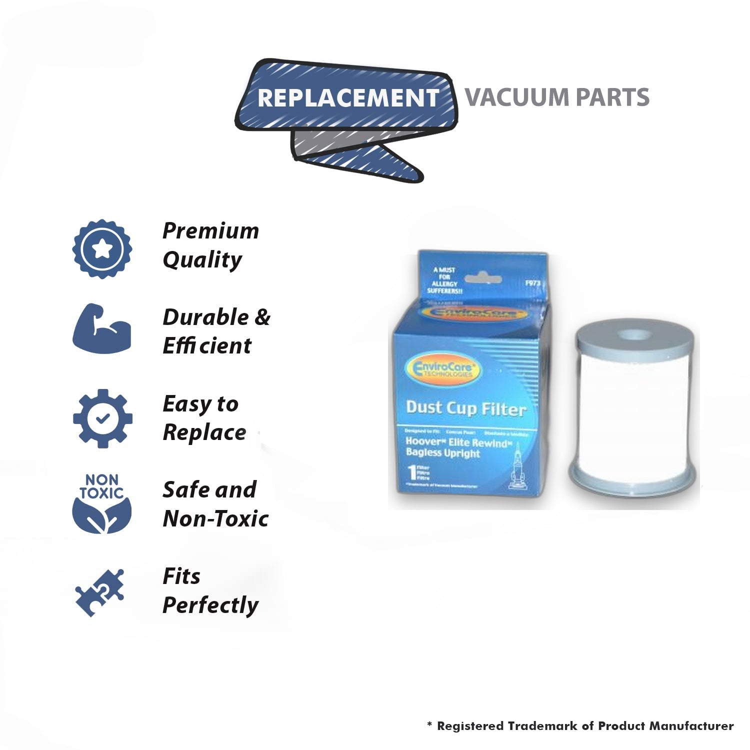 Topvacuumparts Replacement Part for Hoover Elite Rewind Bagless Upright Vacuum 2Pk Dust Cup Filter # compare to part 59157055