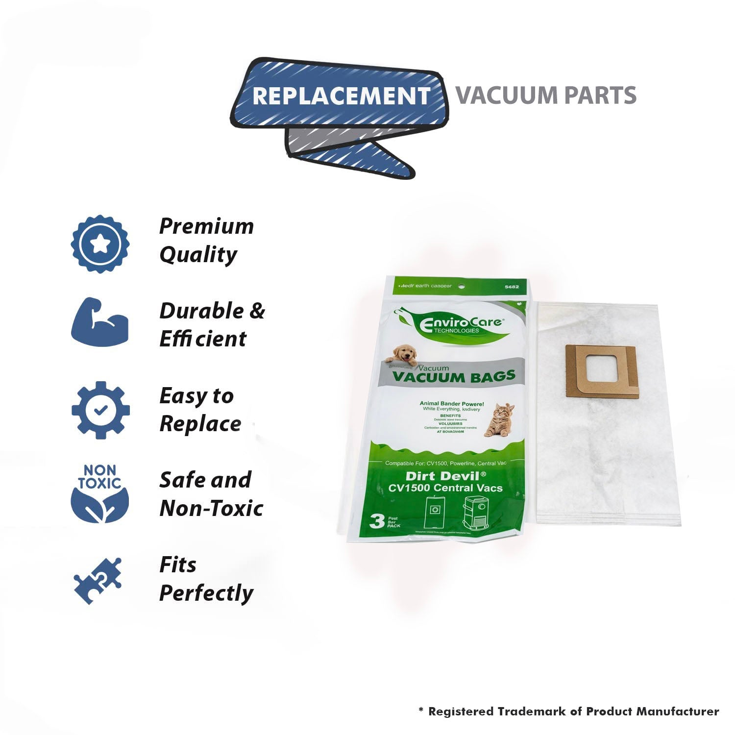Topvacuumparts Replacement Part For Dirt Devil CV1500,CV2000 Vacuum Cleaner 3PK Cloth Paper Bags # compare to part 9597