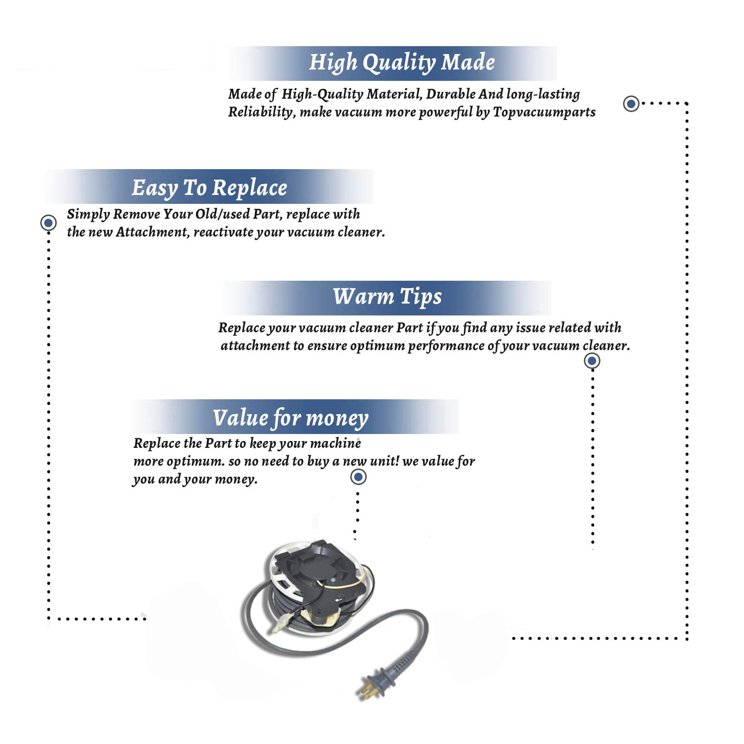 Topvacuumparts Platinum Upright Vaccum Reel Cord Replacement For Panasonic MC-UG327 # compare to parts AC99NDMTZV07