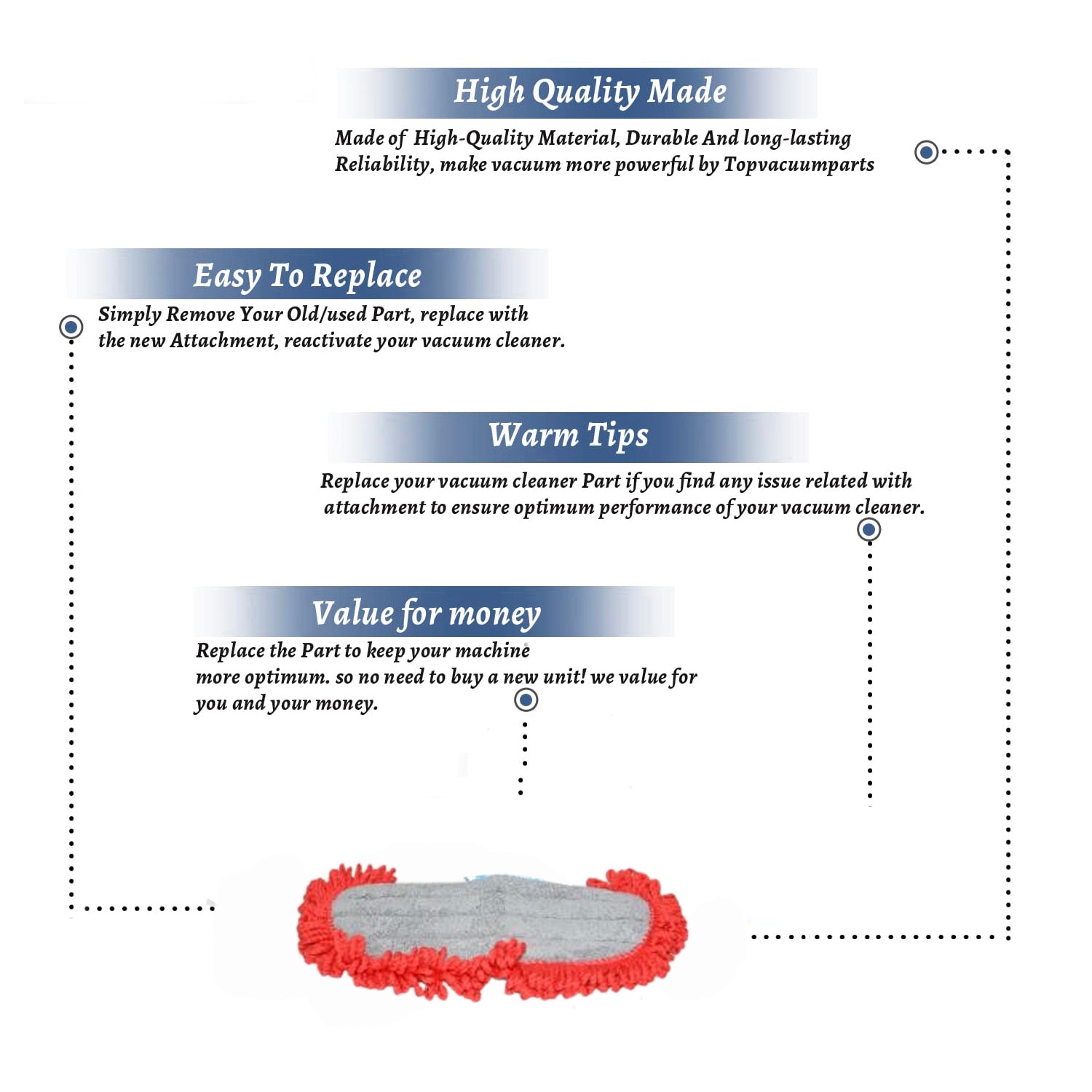 Topvacuumparts Replacement Part For Dirt Devil Vacuum Cleaner Ud70250 Washable Microfiber Vac & Dust Pad # compare to part AD51005