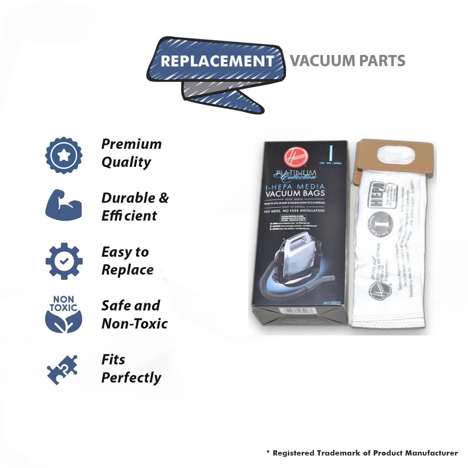 Topvacuumparts Replacement Part For Hoover Platinum Collection Type I HEPA Bag, (3 Packs of 2: Total 6 Bags) for SH10000 # compare to part AH10005