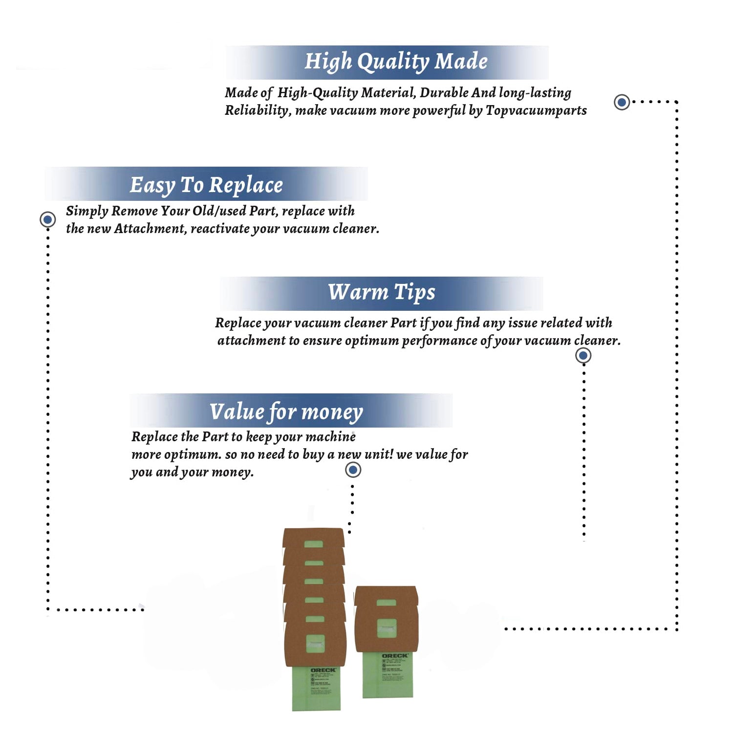 Topvacuumparts Replacement Part For Orek Vacuum Cleaner BB Canister BB900-DGR Paper Bags 8PK # compare to part AK1BB8A