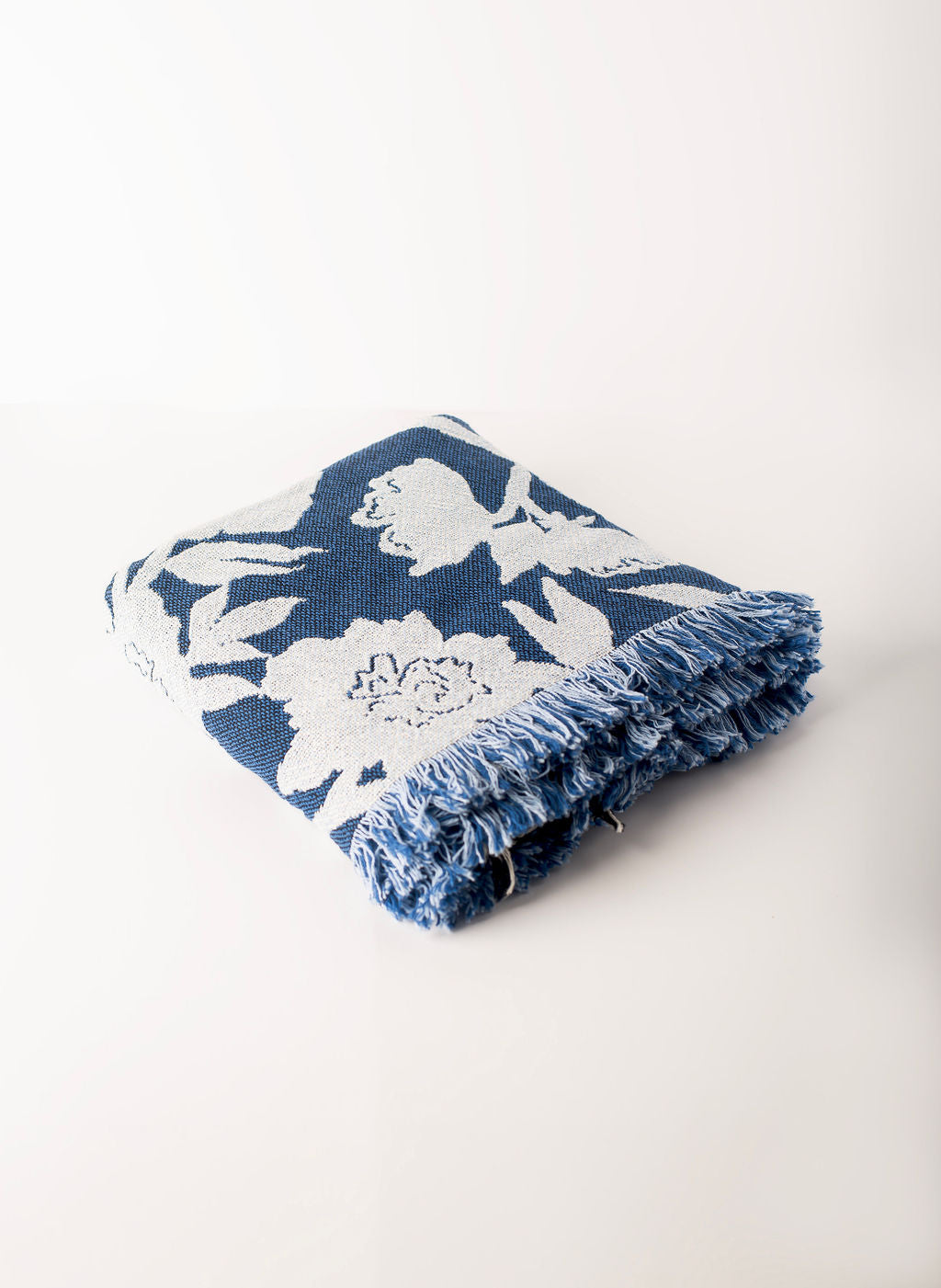 Blue Floral Jacquard Woven Throw Blanket, Reversible Cotton Throw, Made in USA | Addy Delft