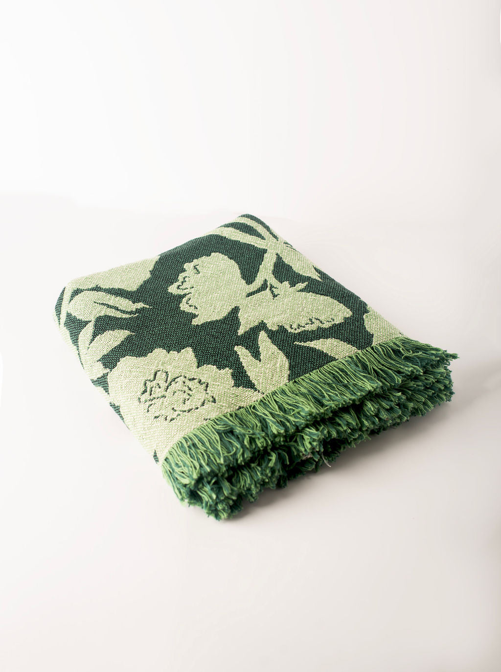 Green Floral Jacquard Woven Throw Blanket, Reversible Cotton Throw, Made in USA | Addy Spruce