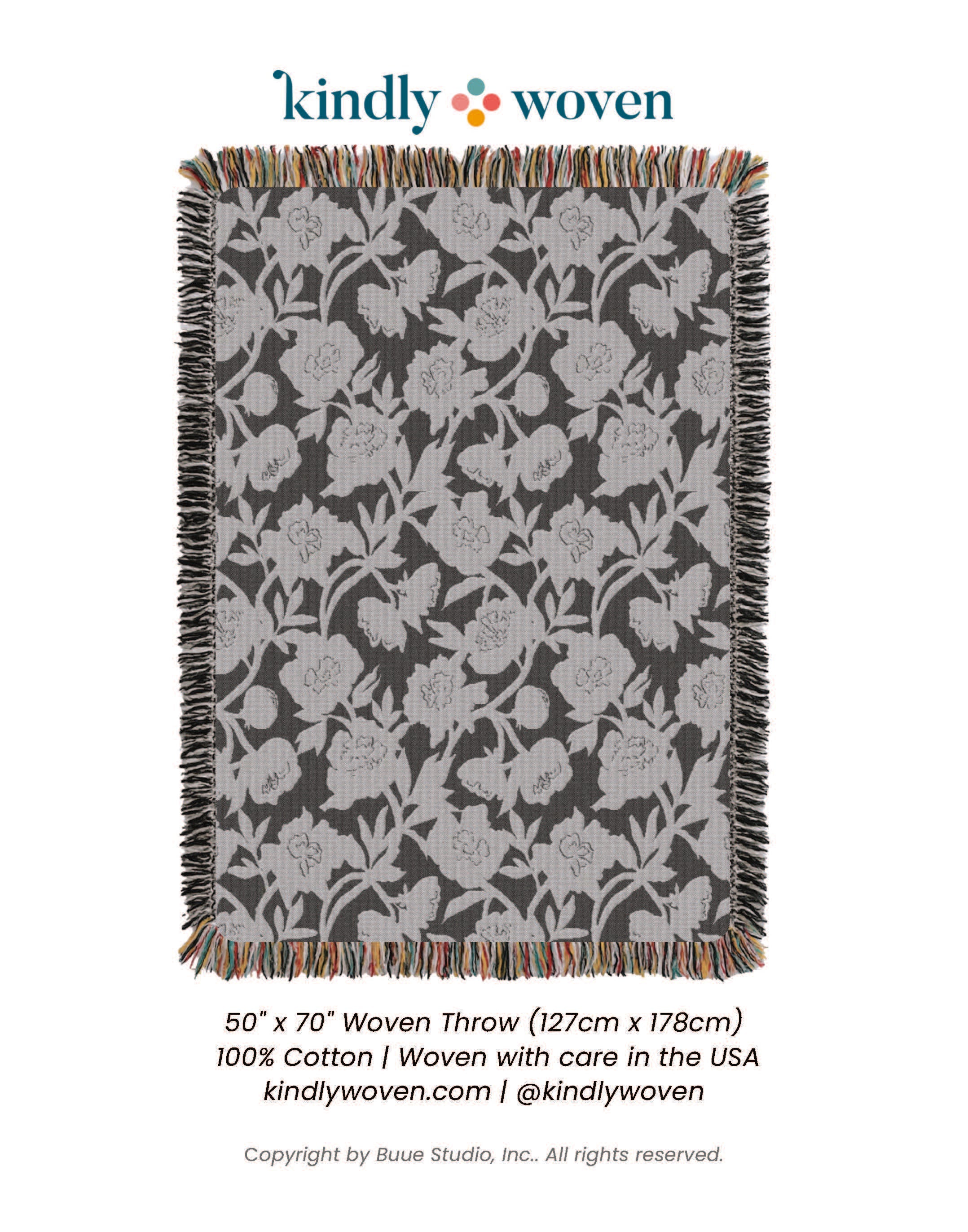 Neutral Floral Jacquard Woven Throw Blanket, Reversible Cotton Throw, Made in USA | Addy Tuffet