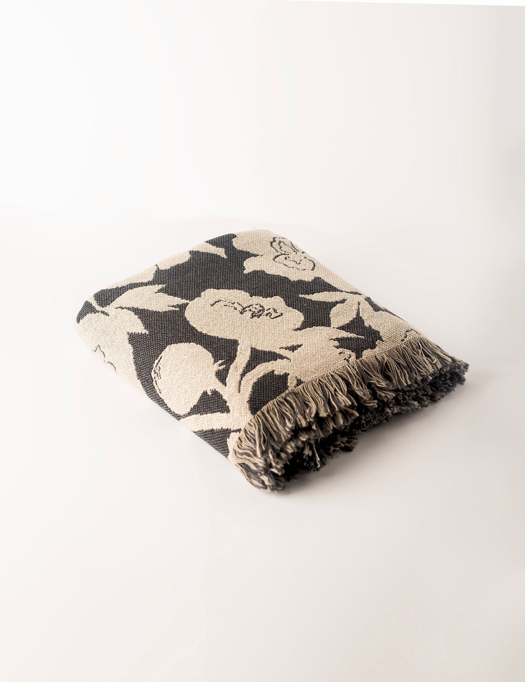 Neutral Floral Jacquard Woven Throw Blanket, Reversible Cotton Throw, Made in USA | Addy Tuffet