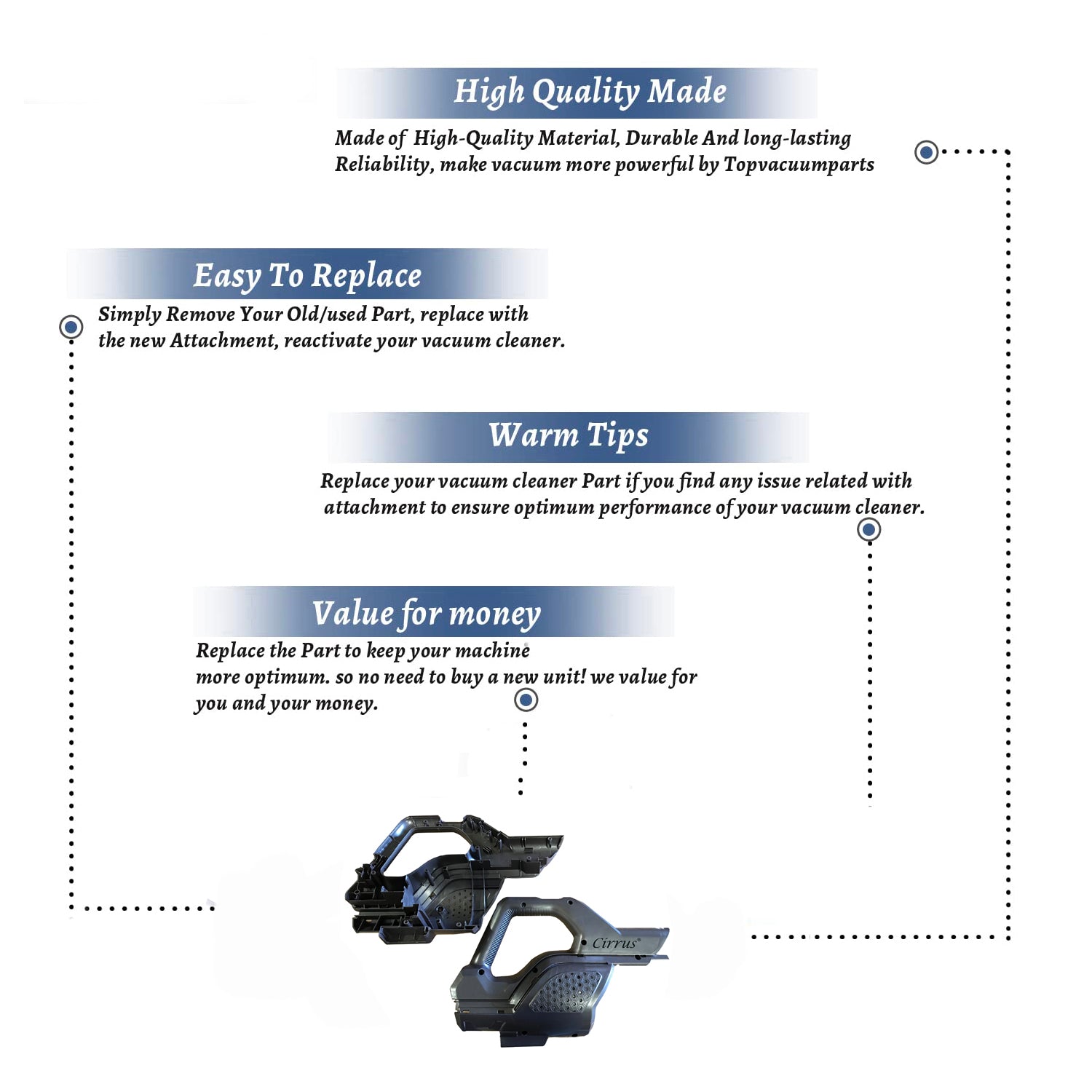 Topvacuumparts Replacement Part For cirrus VC25 Vacuum Cleaner Main Body Handle Assembly # compare to part B0216