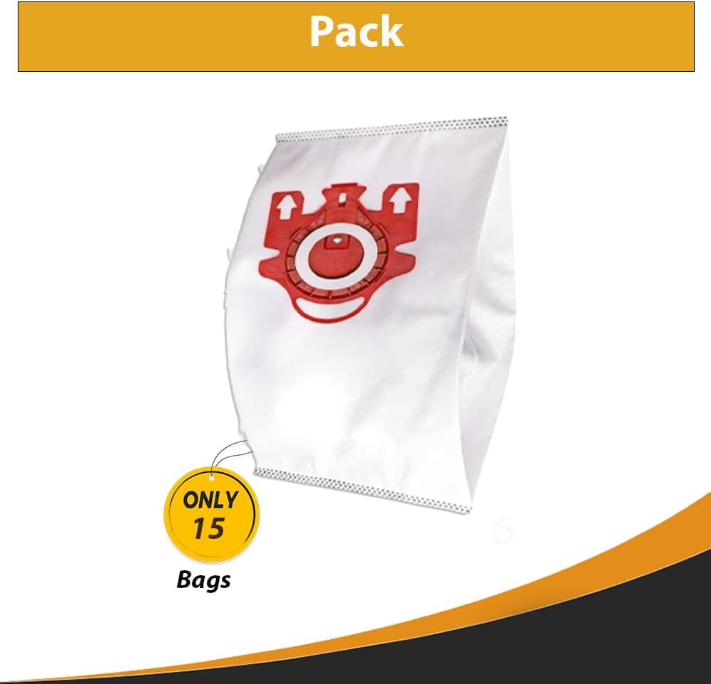 Topvacuumparts 15 Pk FJM Vacuum Cleaner Bags For Miele Vac Compact C1, Compact C2, Complete C1, S241, S290, S300i, S500, S700, S4, S6 Series, 10123220
