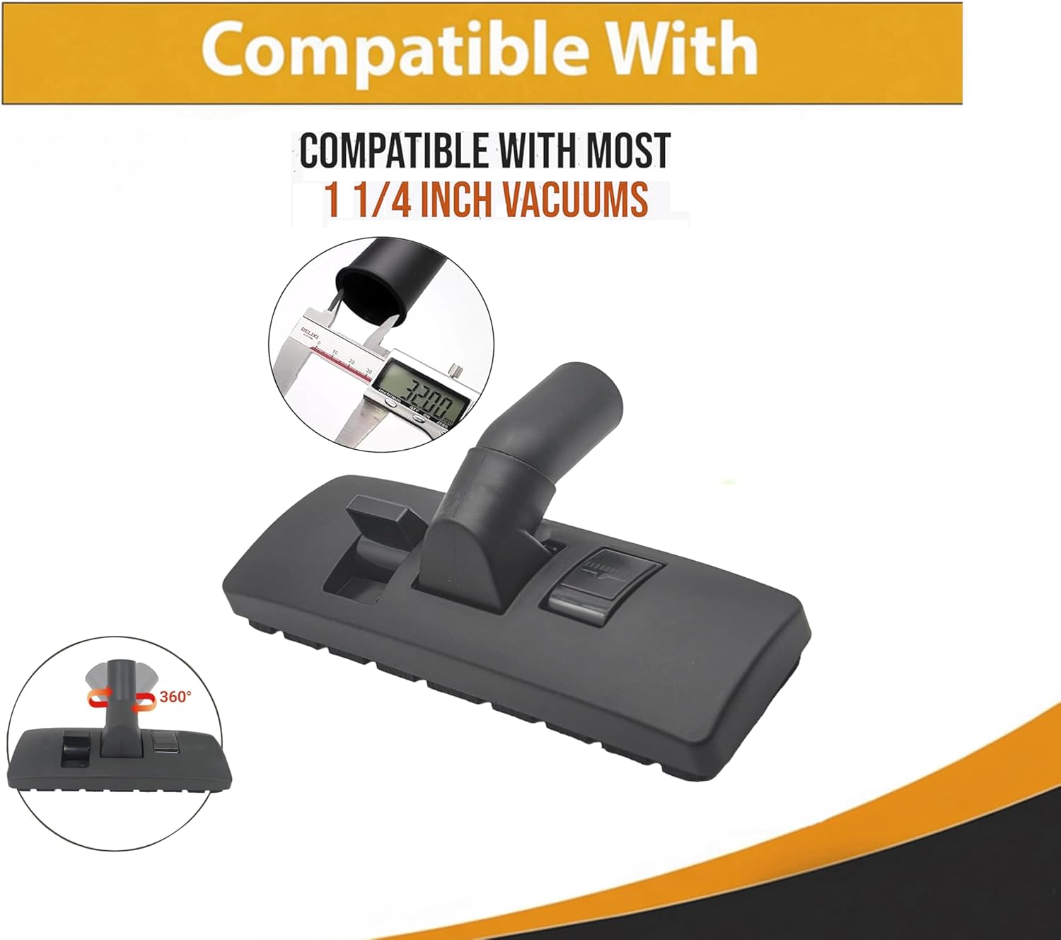 Topvacuumparts 1 1/4 inch 32mm Universal Vacuum Cleaner Euro Floor Brush Head Brush Attachment for Floor and Carpet Combo Tool (Black)