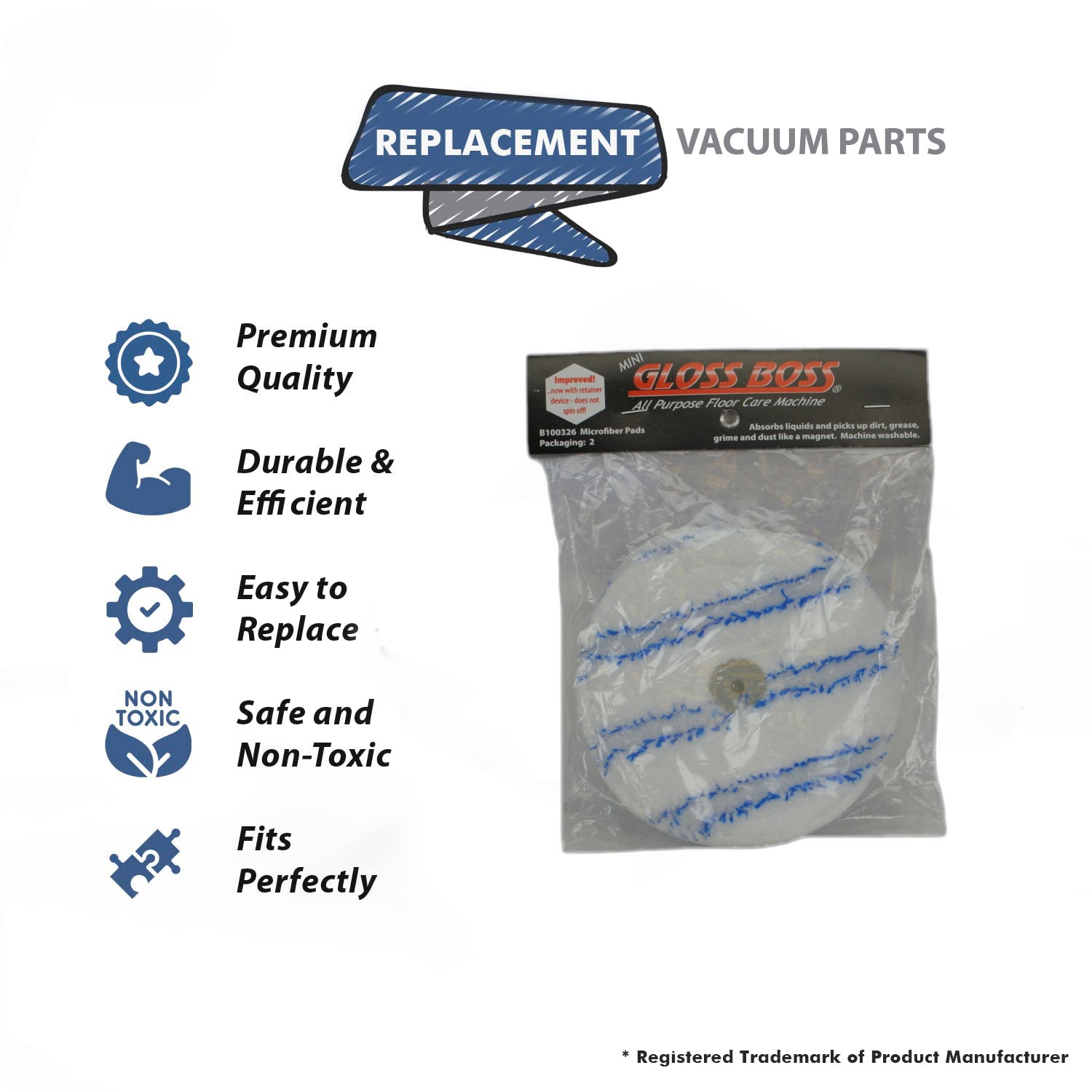 Topvacuumparts Replacement For Pullman Holt Gloss Boss Vacuum Cleaner Micro Fiber Pads 2PK # Compare to Part B100326