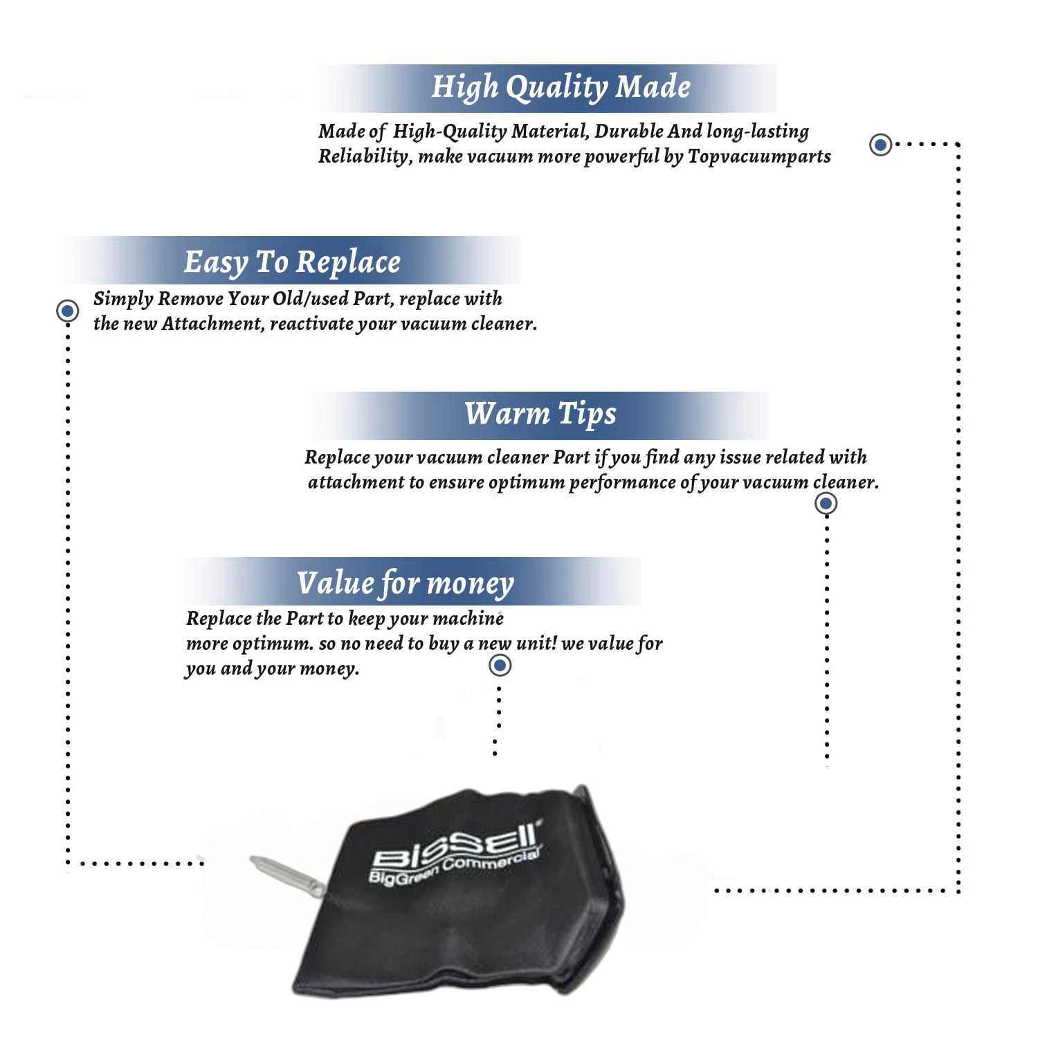 Topvacuumparts Replacement Part For Bissell Vacuum Cloth Bag For Commercial Models # compare to part BG-43-1