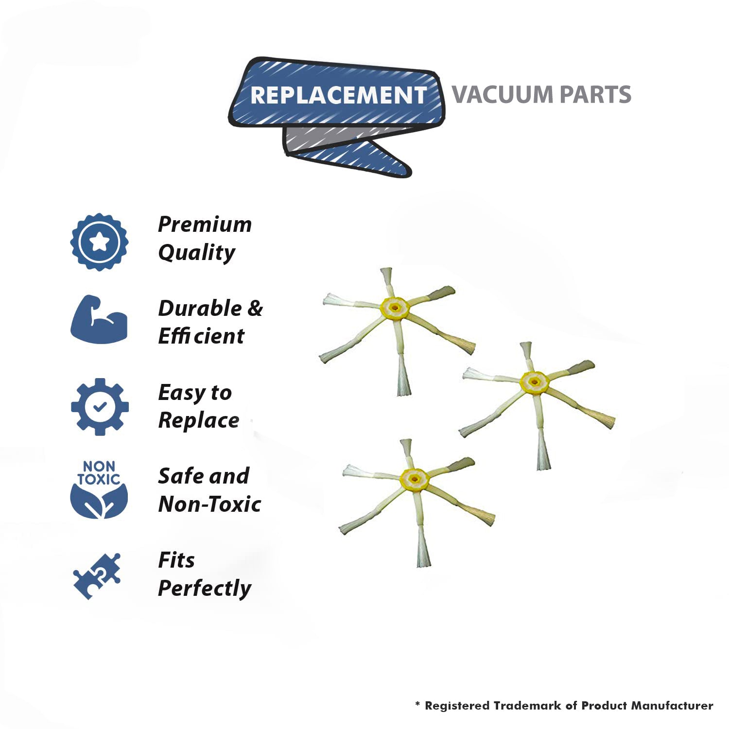 Topvacuumparts Replacement Part For iRobot Roomba 6 Arm Side Brush Part for iRobot 500, 600 TO  900 Series (3pack) # compare to part BY-29