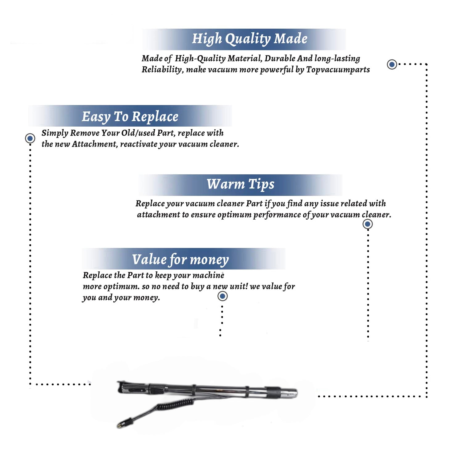 Topvacuumparts Replacement Part For Wessel Werk Chateau Vacuum Cleaner Stainless Telescopic Wand Vacuum Cleaner # compare to part CH-PL6747-305