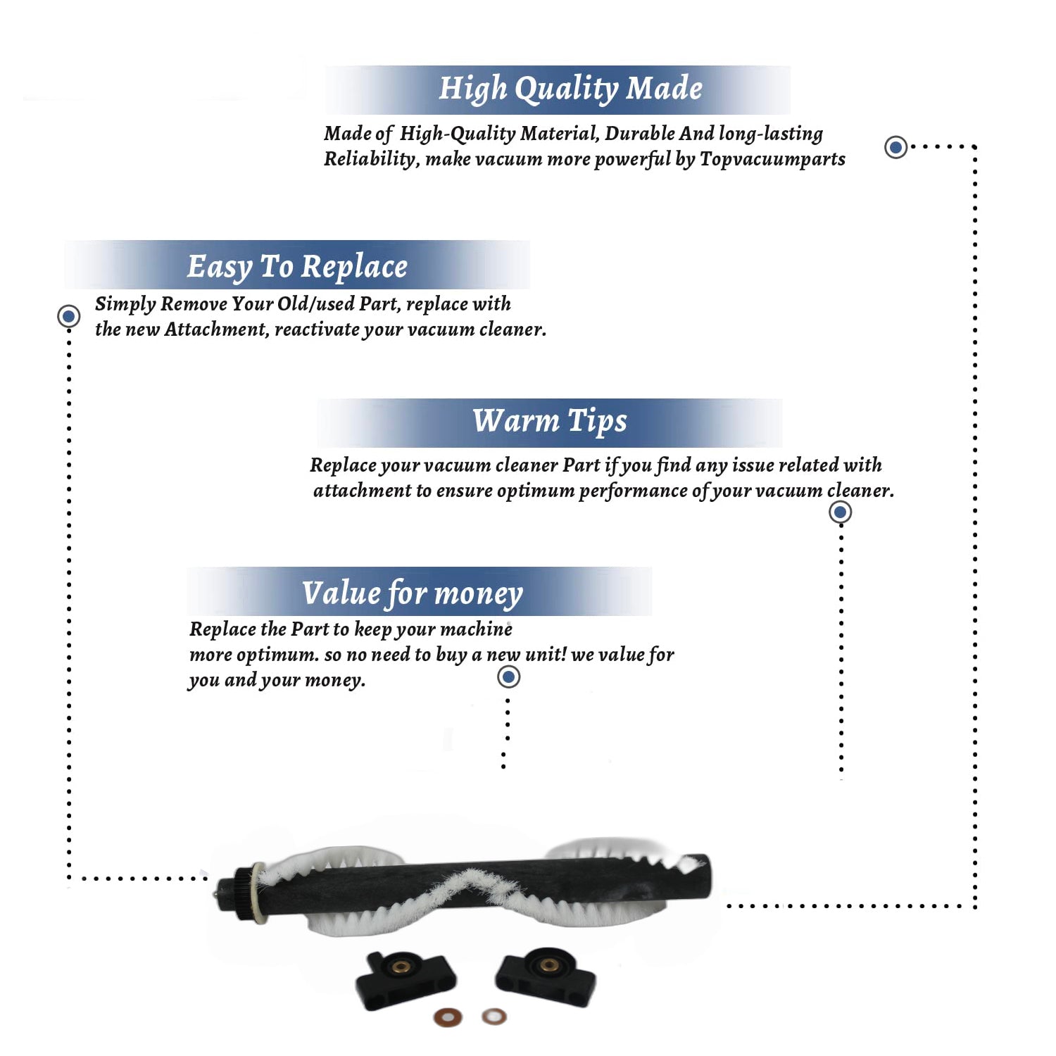 Topvacuumparts Replacement Part For CR119 Bristles Vacuum Claener Black And White Brushroll # Compare to Part CL0602-64-69