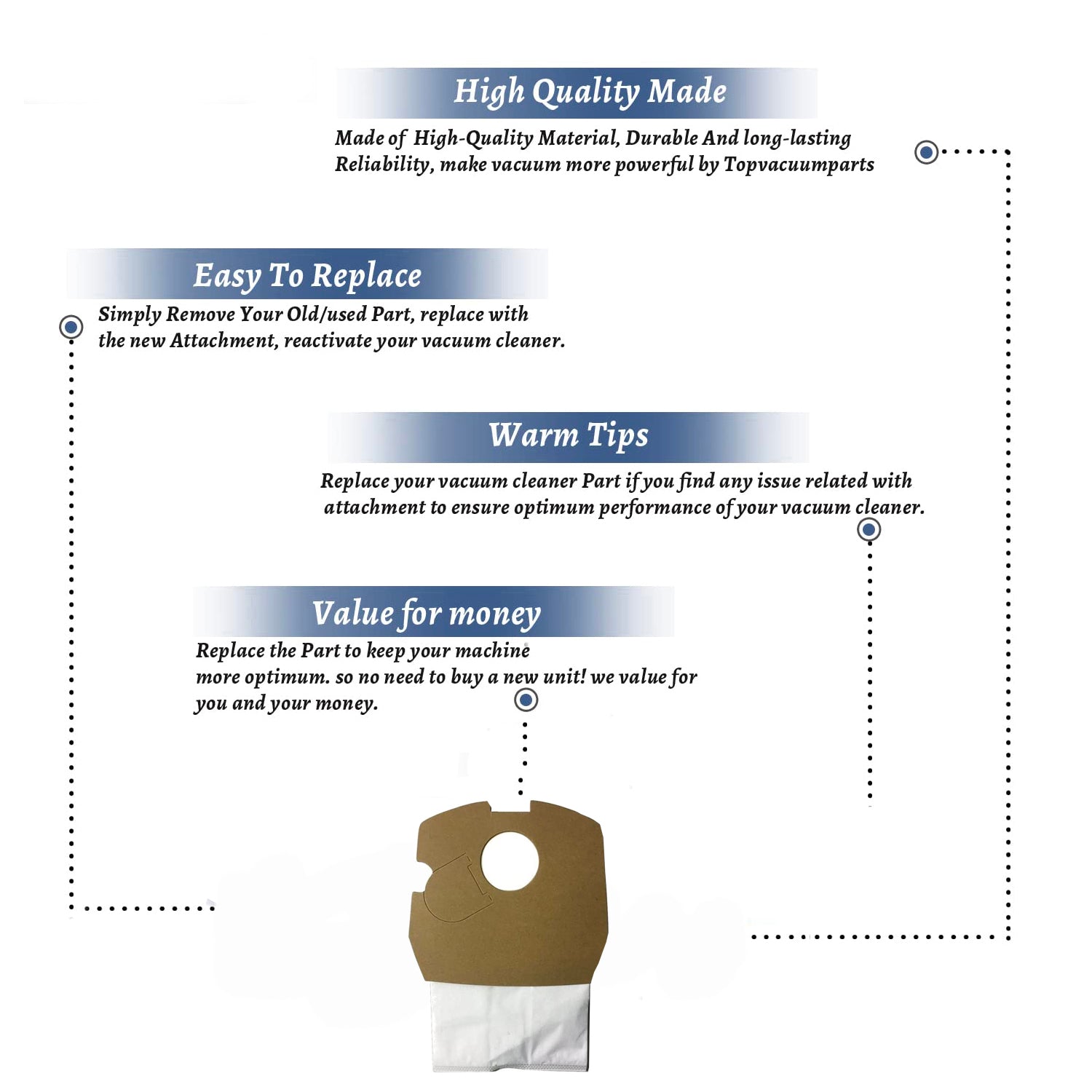 Topvacuumparts Replacement Part For Clean Obsessed CO711 Canister HEPA Vacuum Bags # compare to part CO711BG