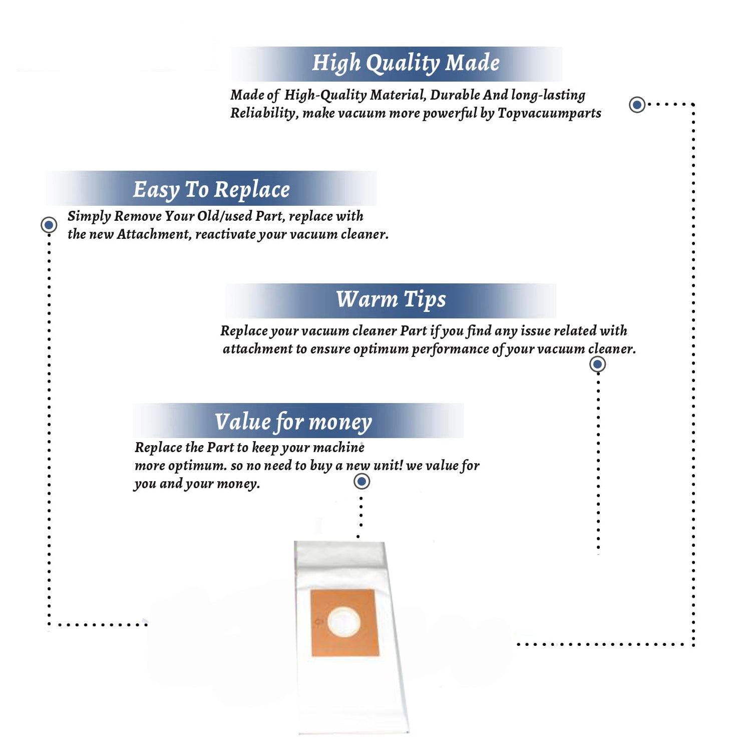 Topvacuumparts Replacement Part For Carpet Pro Replecement for CPC-P Canister Vacuum Cleaner 6 Paper Bags # compare to part CPCP-6