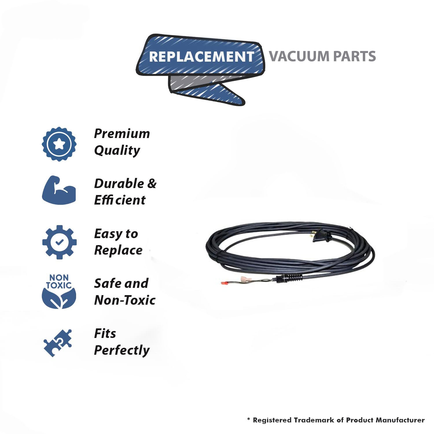 Topvacuumparts Replacement For Riccar S10S,S10D,R10S,35FT Power Cord Assembly # Compare to Part D434 4243