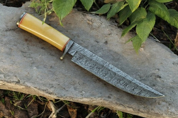 Handmade Damascus Bowie Knife with Bone Handle – 15