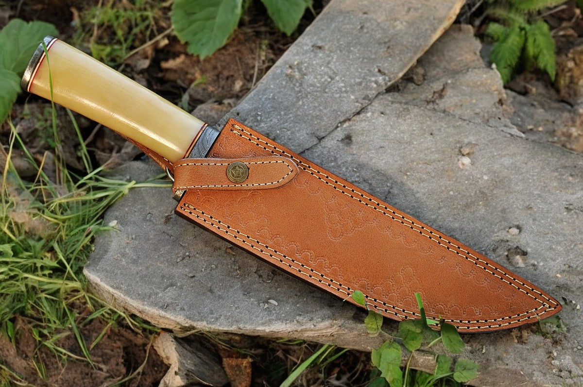 Handmade Damascus Bowie Knife with Bone Handle – 15