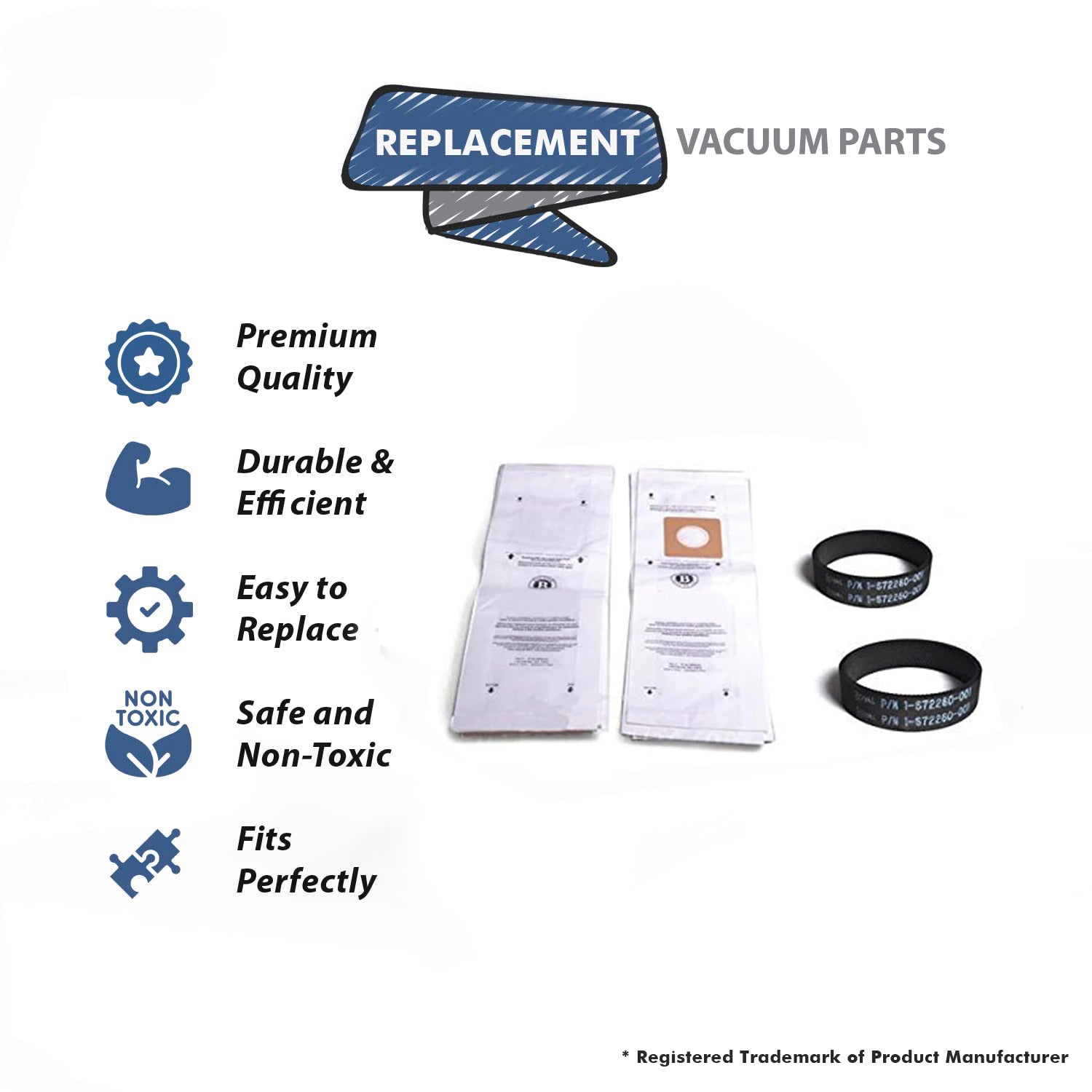Topvacuumparts Replacement For Royal Models 089000, 1038, 1040, 2025 Type B Upright Paper Bags 10PK with 2pk Kurled Belts #  2066247001 & 500DRIVEBELT