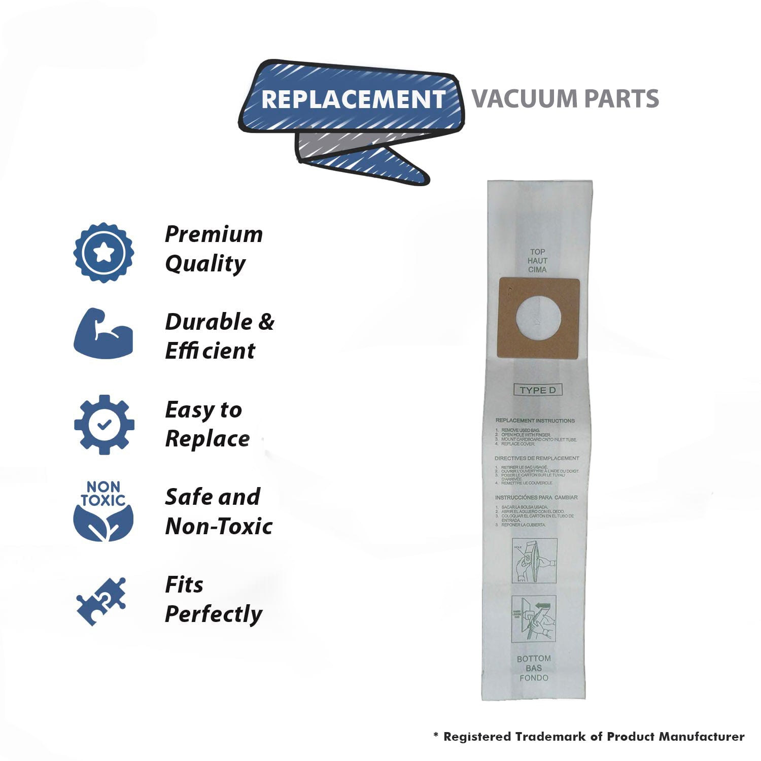 Topvacuumparts Replacement Part For Royal/Dirt Type D Commercial Vacuum Cleaner 3 Paper Bags # compare to part ECC123