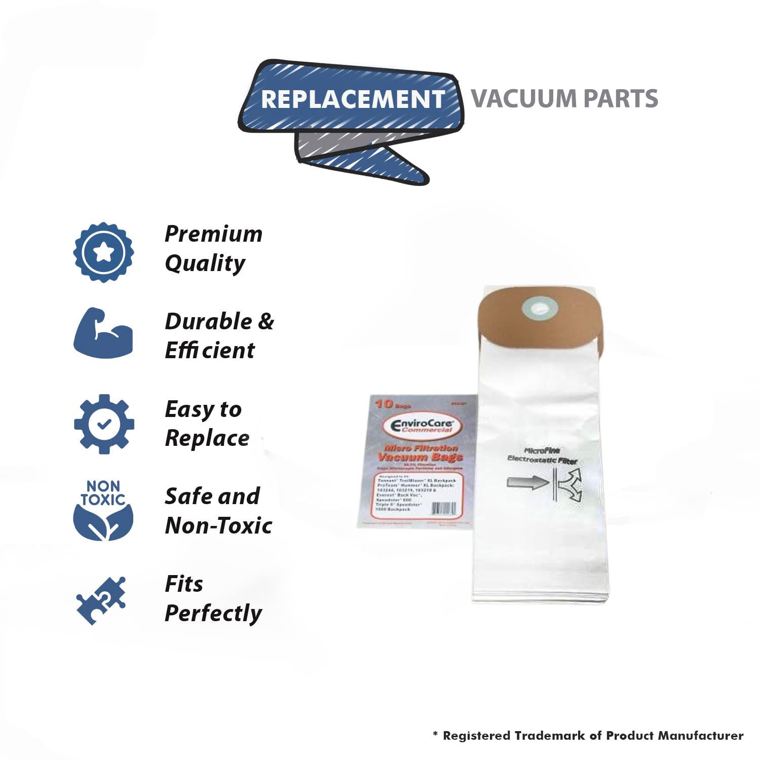 Topvacuumparts Replacement Part For Proteam Tennat, Trailblazer Vacuum Cleaner Paper Bags 10 pk # compare to part ECC167