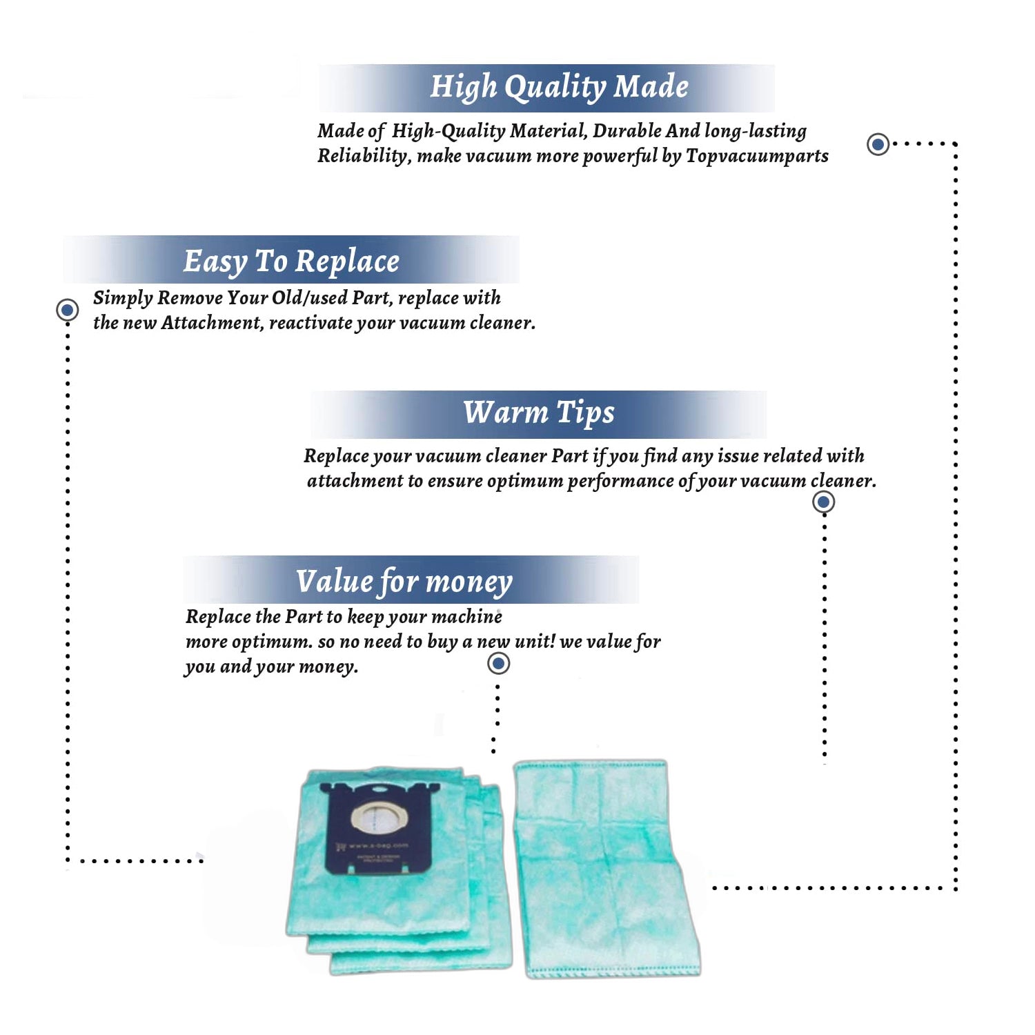 Topvacuumparts Synthetic Vacuum Bags Replacement Part For Electrolux EL7060A EL4040 EL6984A # compare to parts EL202F-10