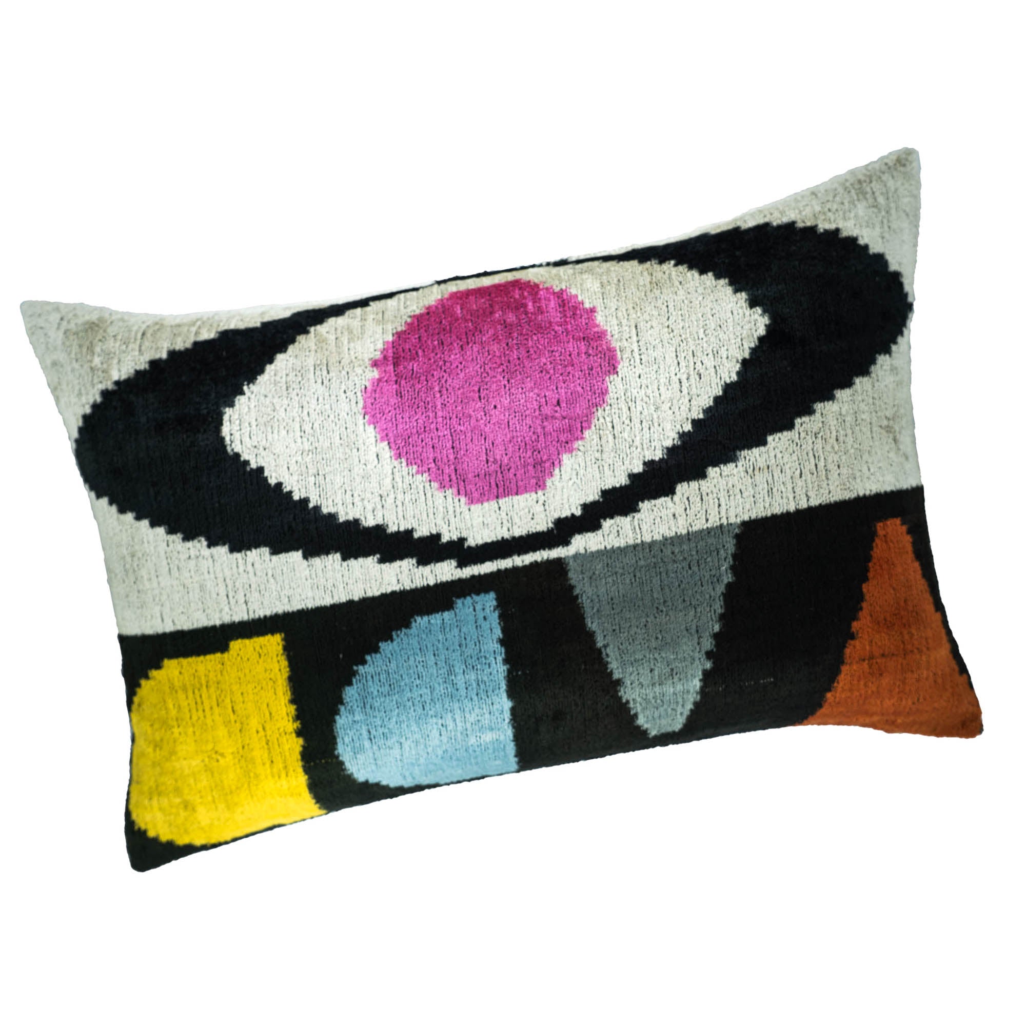 Eye of Ra Silk Velvet Ikat Throw Pillow Cover 16 X 24