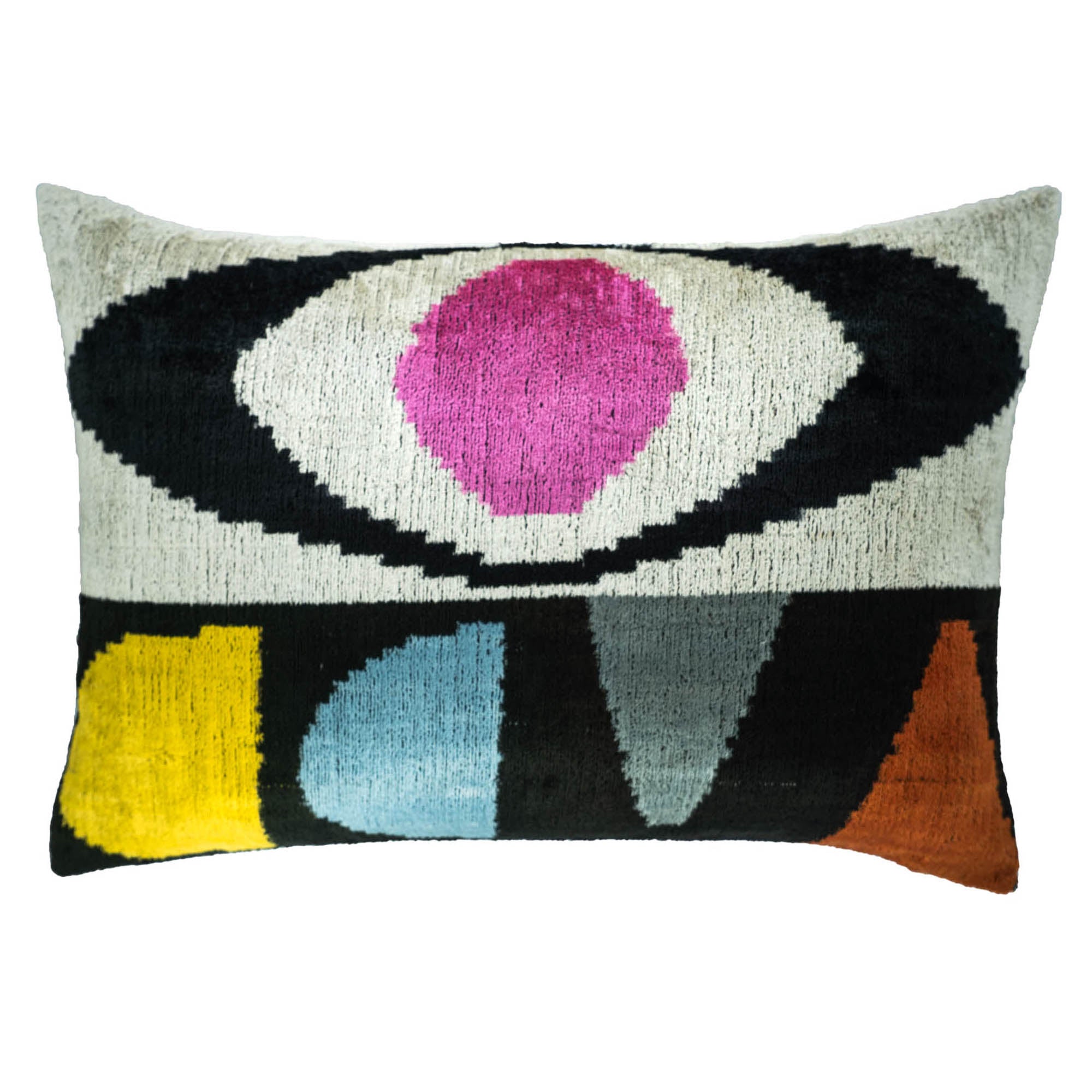 Eye of Ra Silk Velvet Ikat Throw Pillow Cover 16 X 24